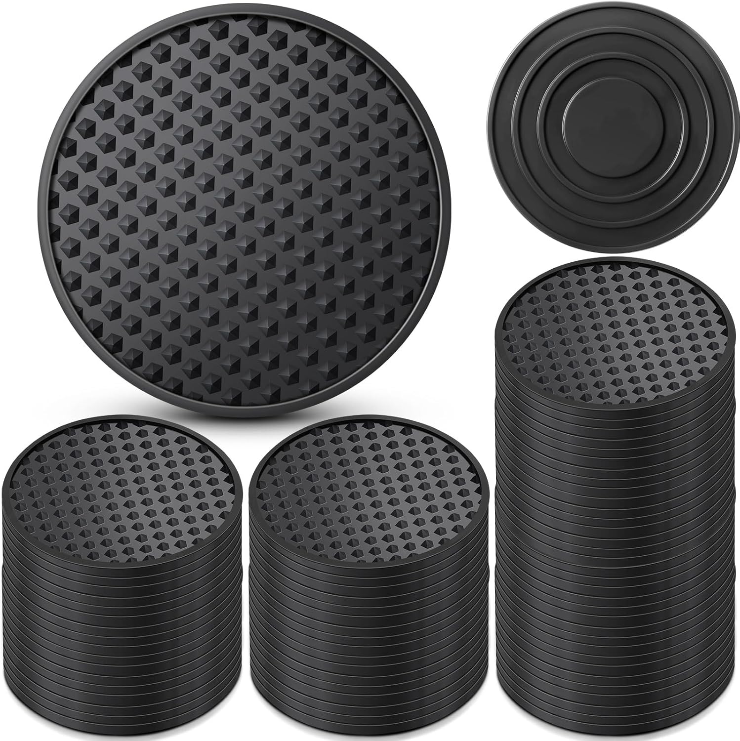 Eccliy 84 Pack Silicone Coasters for Drinks Nonslip Silicone Drink Coasters Cold Hot Heat Resistant for Table Tabletop Coffee Bar (Black)