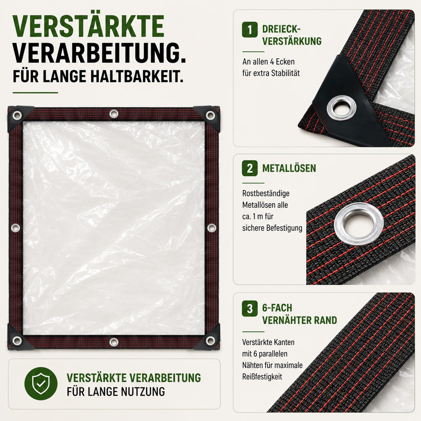 Plane transparent mit Ösen, wasserdichte Abdeckplane 3x4m