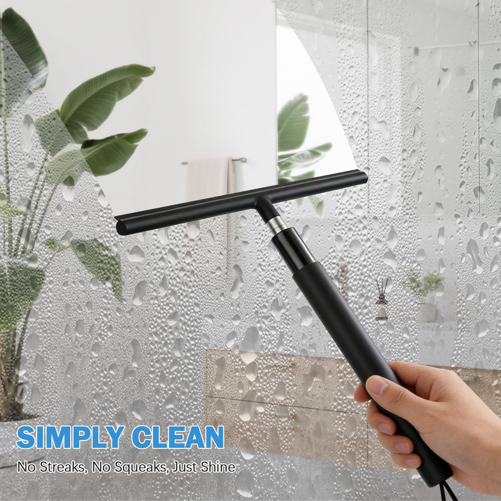 Qivine Tergivetro per Doccia con Manico Telescopico 146 cm, Pulisci Vetri con Tergivetro in Silicone & Lavavetri in Microfibra, Tira Acqua Pavimenti con 2 Ganci, per Bagno Auto Vetro Finestre
