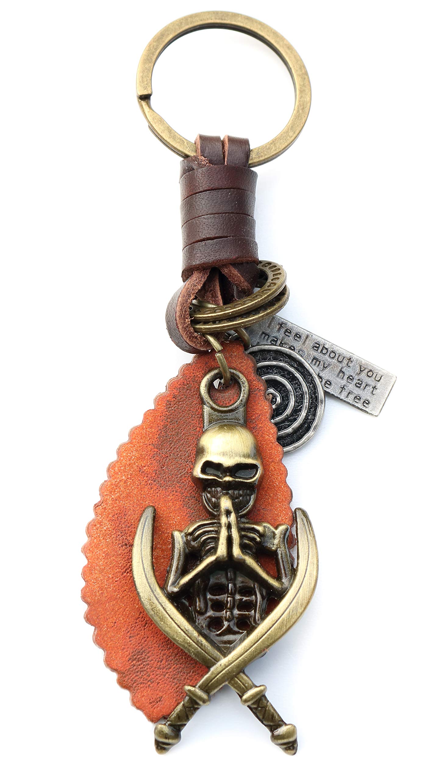 AuPra Skull KeyRing Gifts Women & Men Leather Scary KeyChains Home Door Keys Holder Girl & Boy Halloween Present