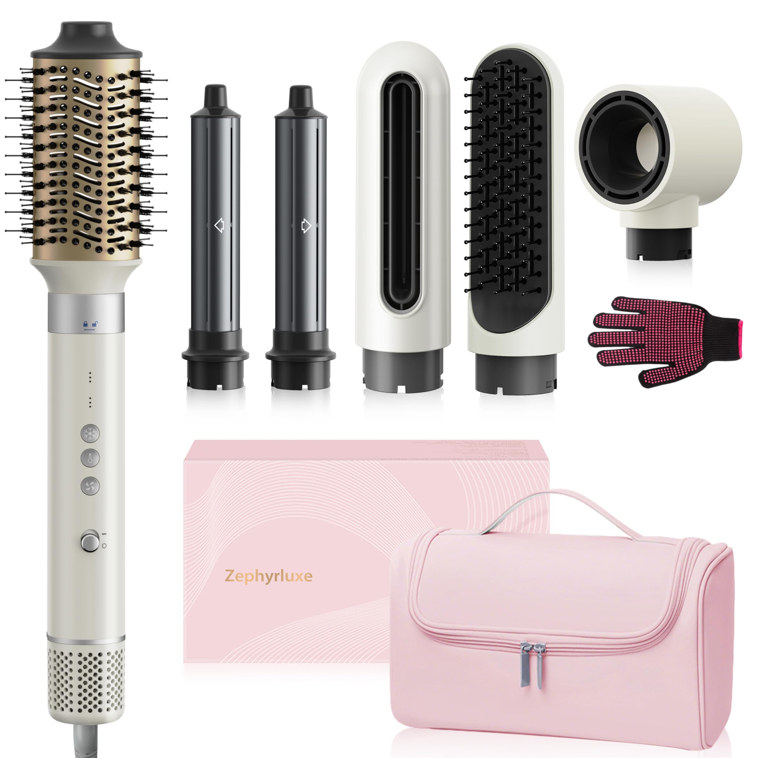 6 in 1 Hair Styler High Speed Ionic Hair Dryer with Auto-Wrap Curlers Blow Dryer Oval Brush Volumizer