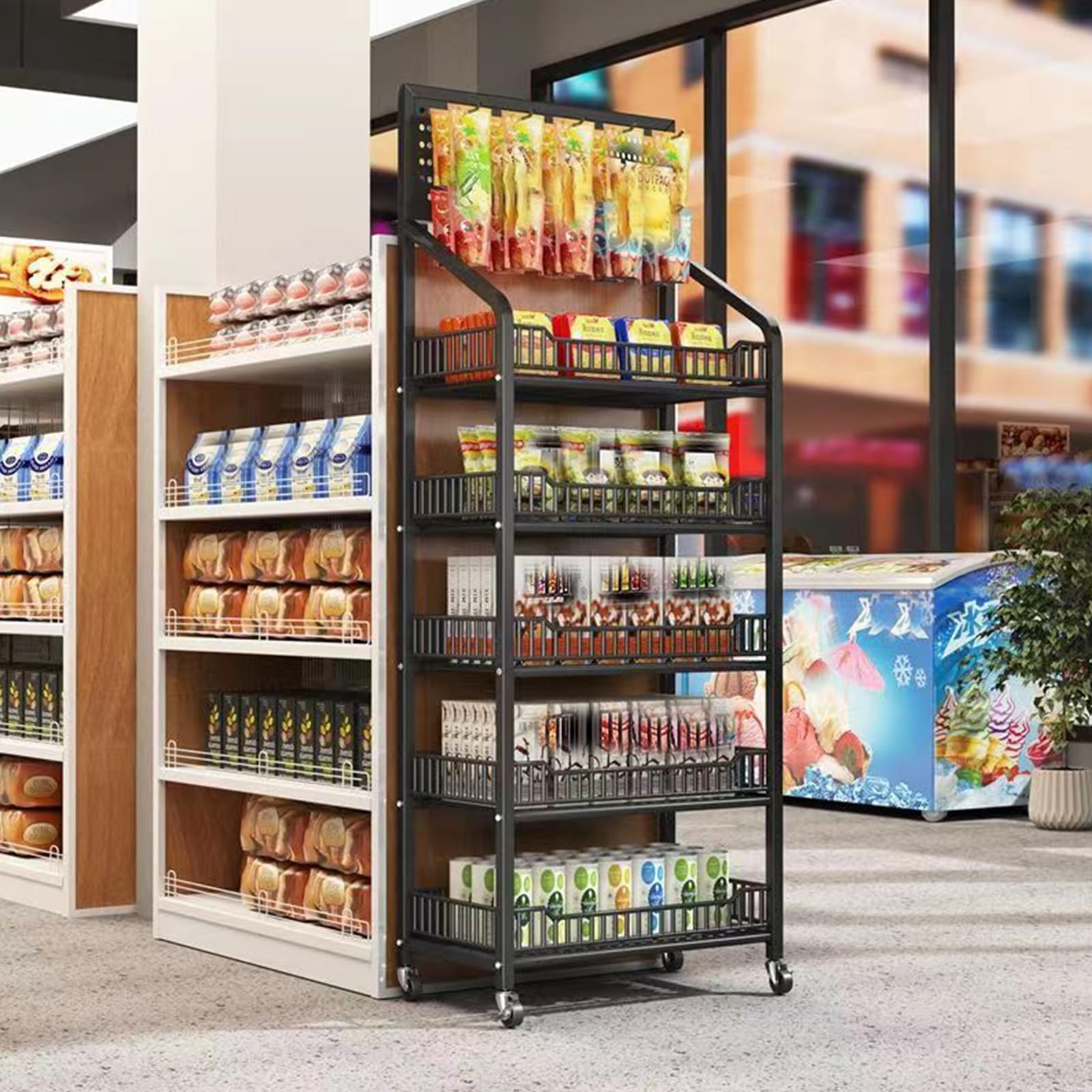 Freistehender 3-stöckiger Roll-Drin & Nizer für Kartoffelchips und kommerzielle Nutzung, platzsparende Sto Solut