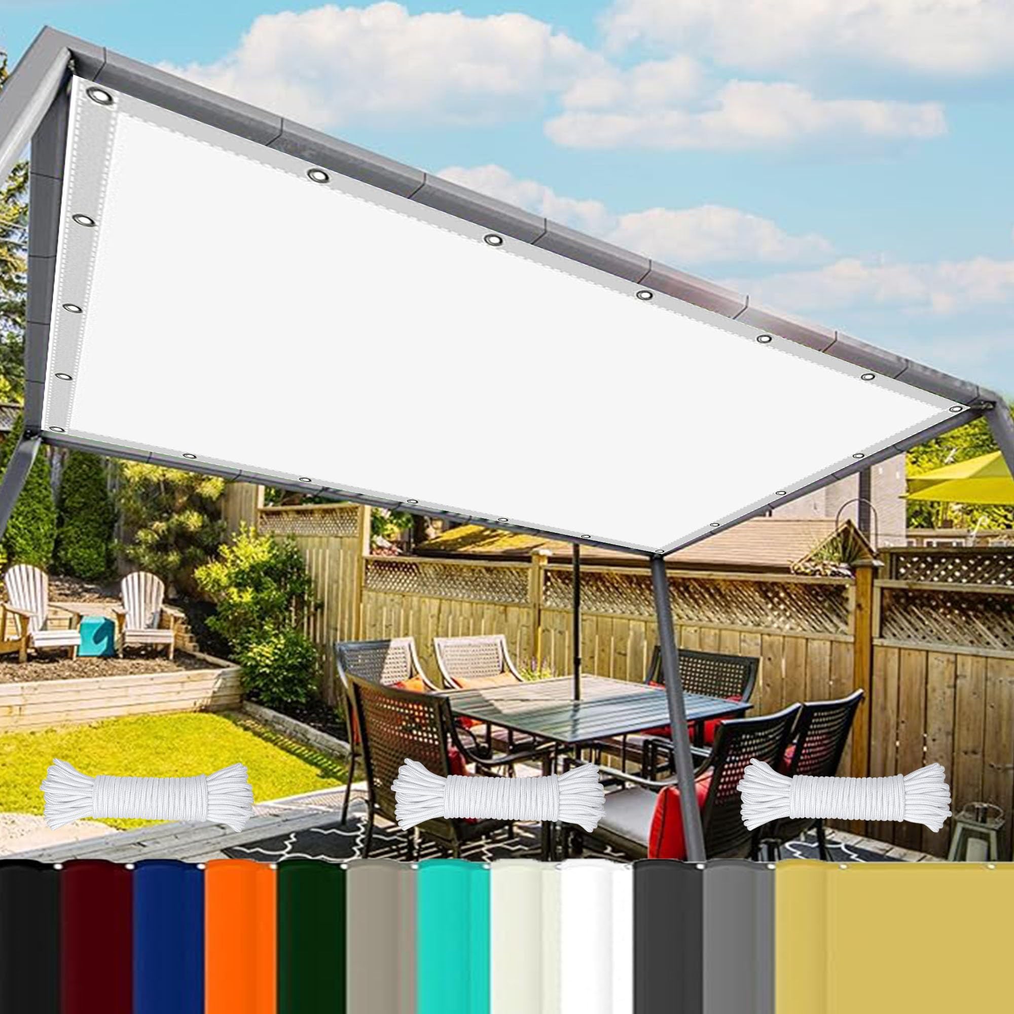 GJZQDKX Waterproof 5.4x8m Pergola Canopy – UV Protection Wind-Resistant Polyester Shade Cloth for Outdoor Spaces Pools and Events – White Patio Cover Tarp
