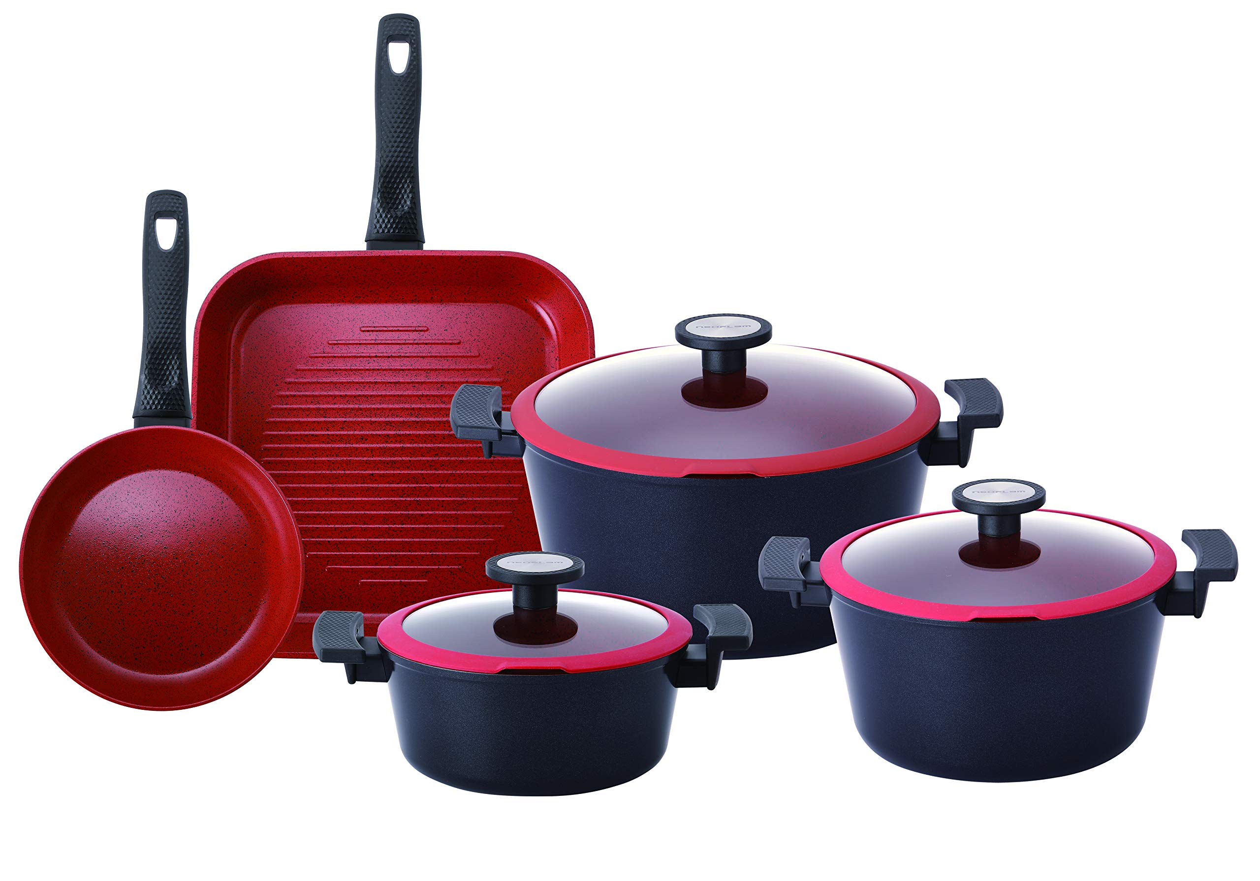 Neoflam De Chef set of 8-piece - with a glass lid, Black