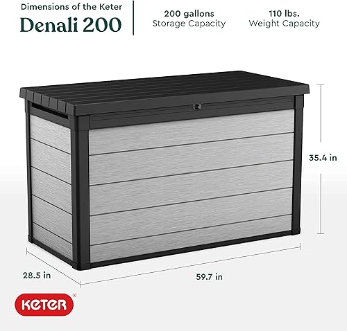 Miniatura 4 de Keter Denali - Caja grande de resina de 200 galones organización y almacenamiento color gris y negro y resina Rockford de 38 galones con tapa y