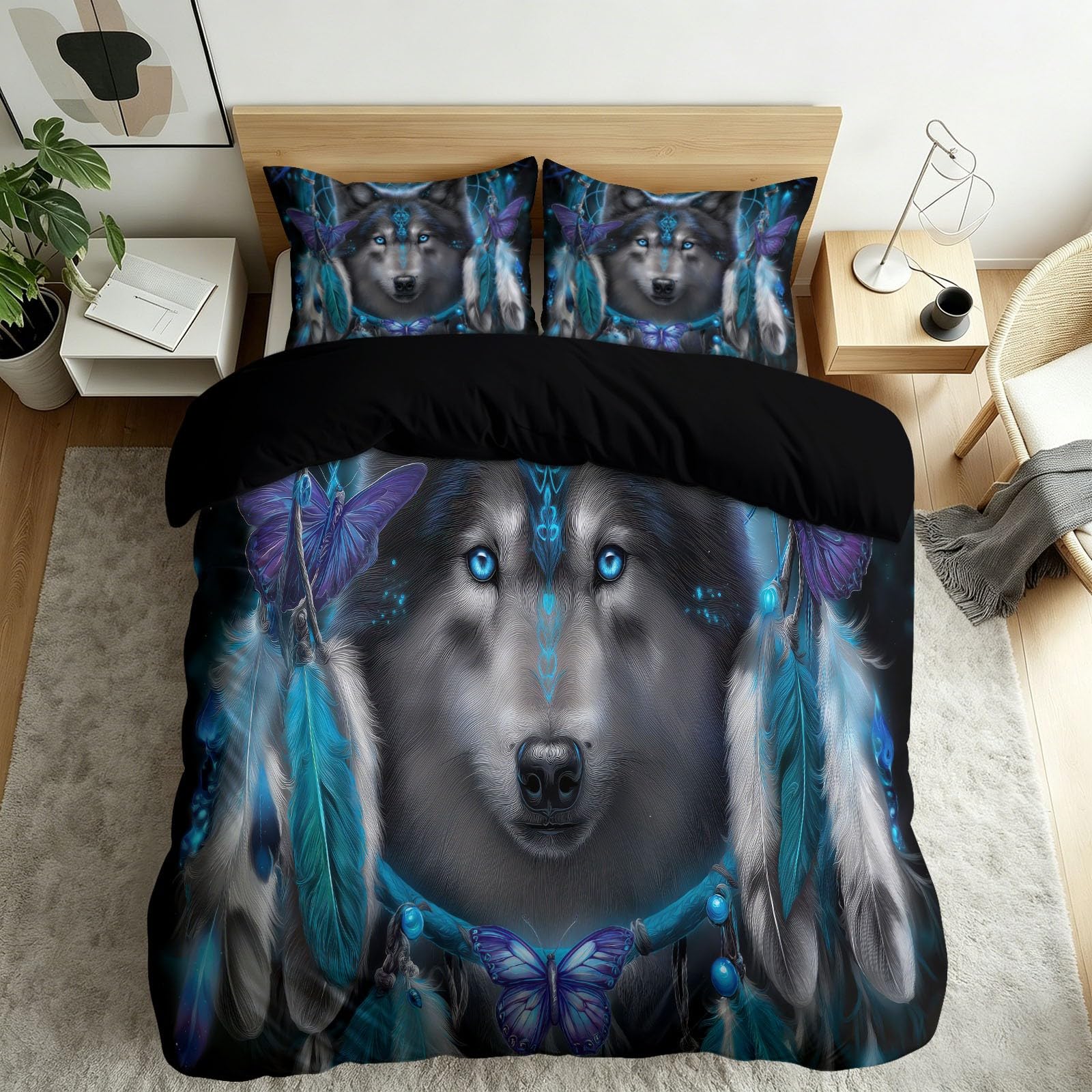 Generisch Biancheria da letto da 180 x 200 cm, motivo fantasia, con copripiumino e federa da 80 x 80 cm, con chiusura lampo, colore: nero