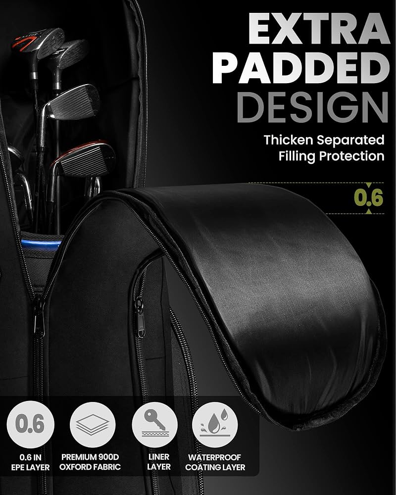 OutdoorMaster Padded Golf Club Travel Bag with Wheels, 900D