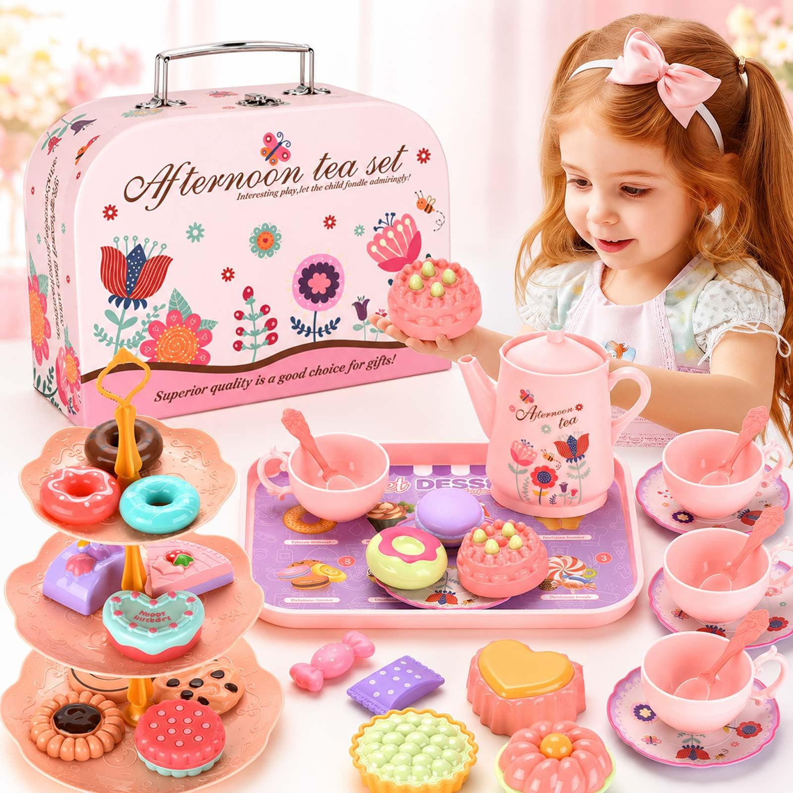 Amazon.com: Lajeje Kids Plastic Tea Party Set for Toddlers & Girls