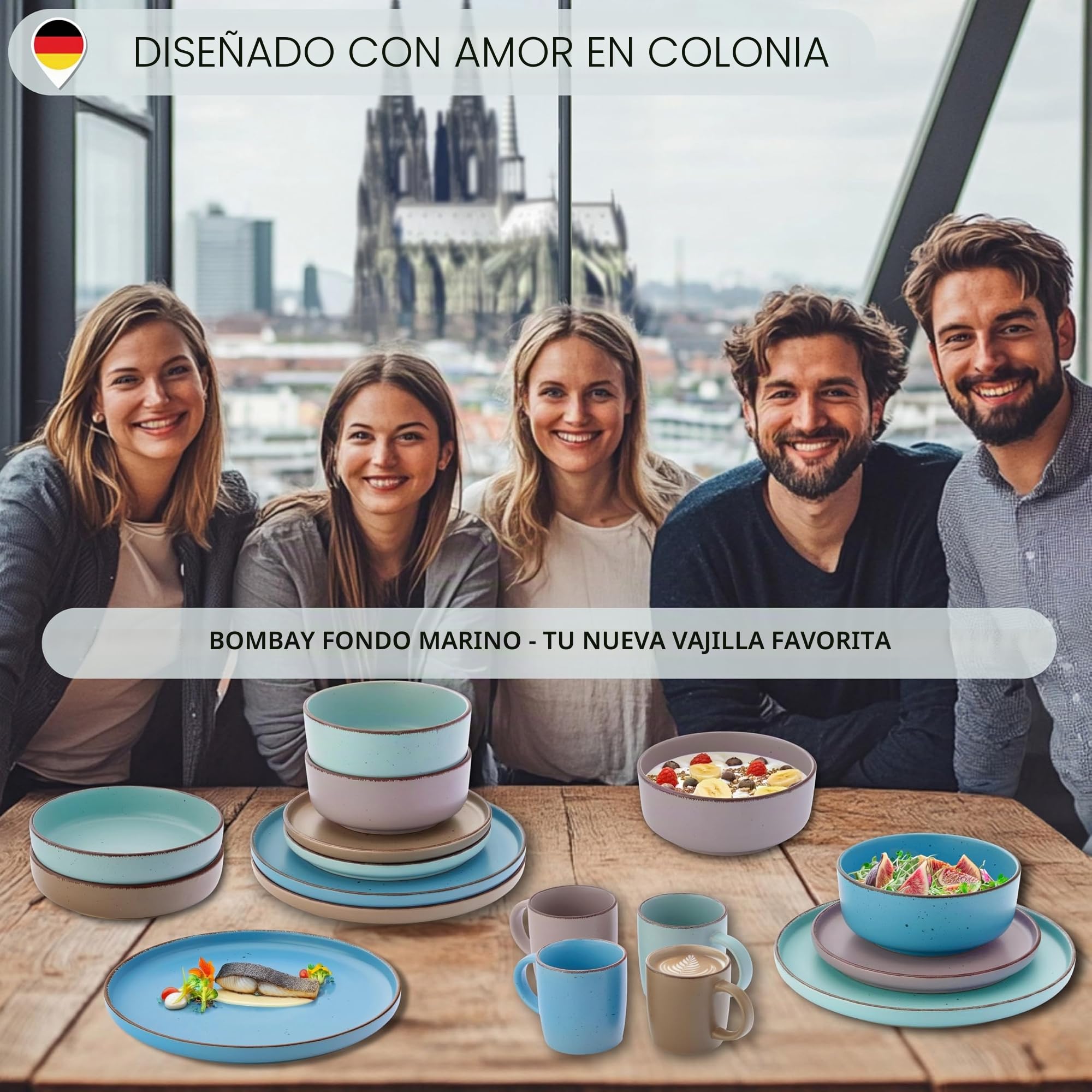 SÄNGER Bombay - Juego de vajilla de 12 piezas, vajilla de gres para 4 personas, 4 platos llanos, 4 platos de postre, 4 cuencos, multicolor