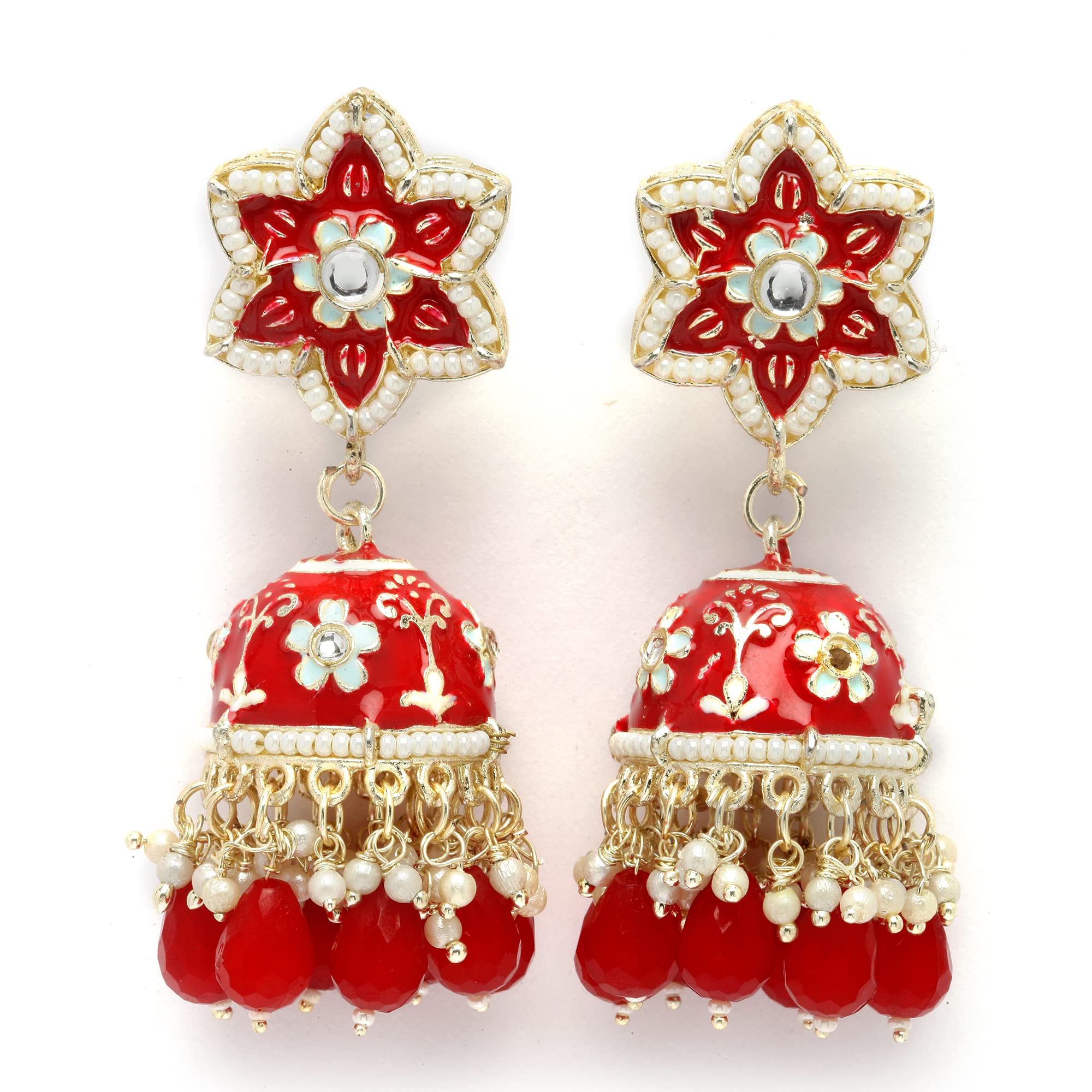 KENNICE Gold-Plated Kundan-Pearls studded Star Shaped Enamelled Jhumka Earrings For Women & Girls (B0C4XSY2GR) Amazon Price History, Amazon Price Tracker