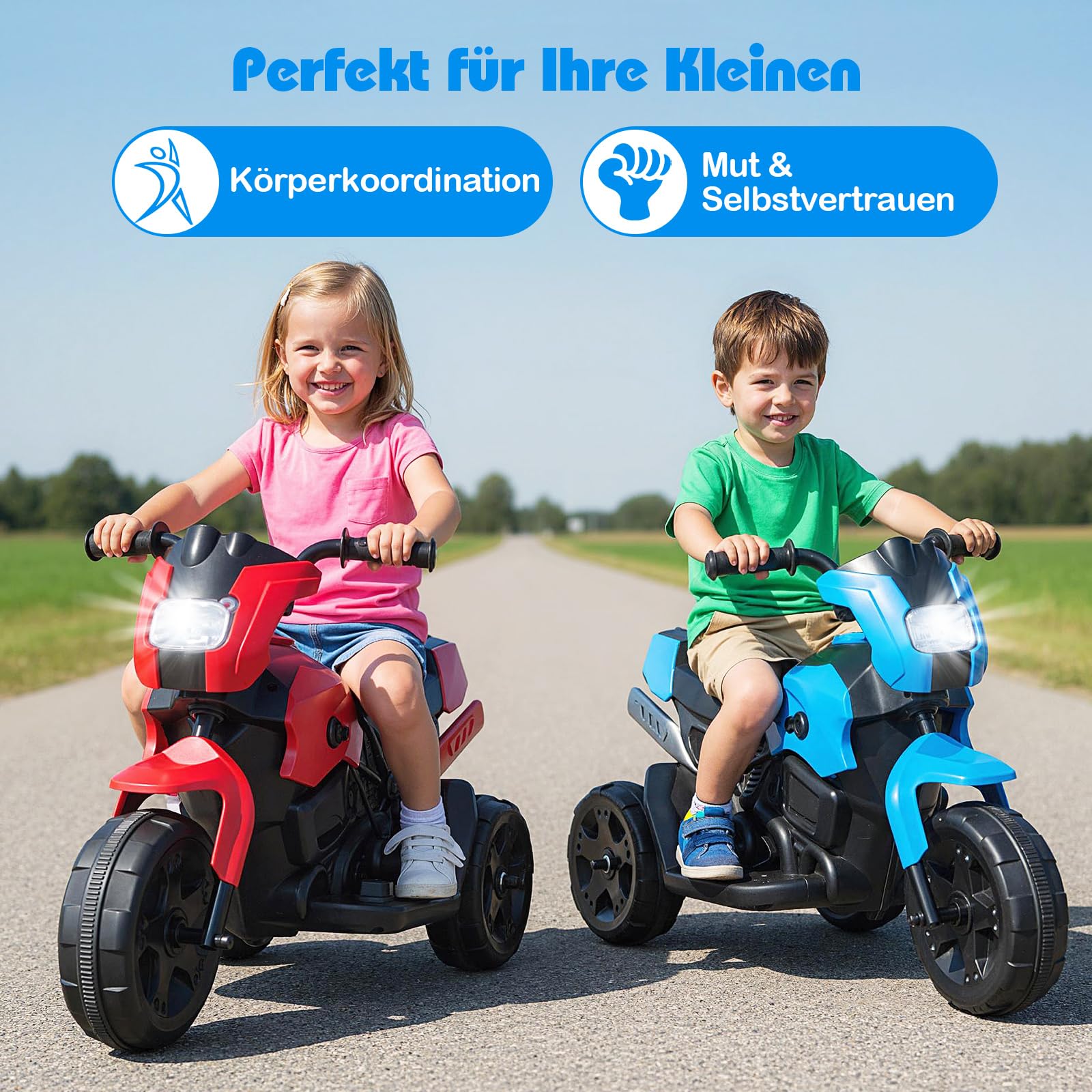 DREAMADE 6V Kinder Motorrad, Elektromotorrad mit 3 stabilen Rädern & LED-Scheinwerfer & Fußpedal, Elektrisches Motorrad für Kinder ab 3 Jahren (Blau)
