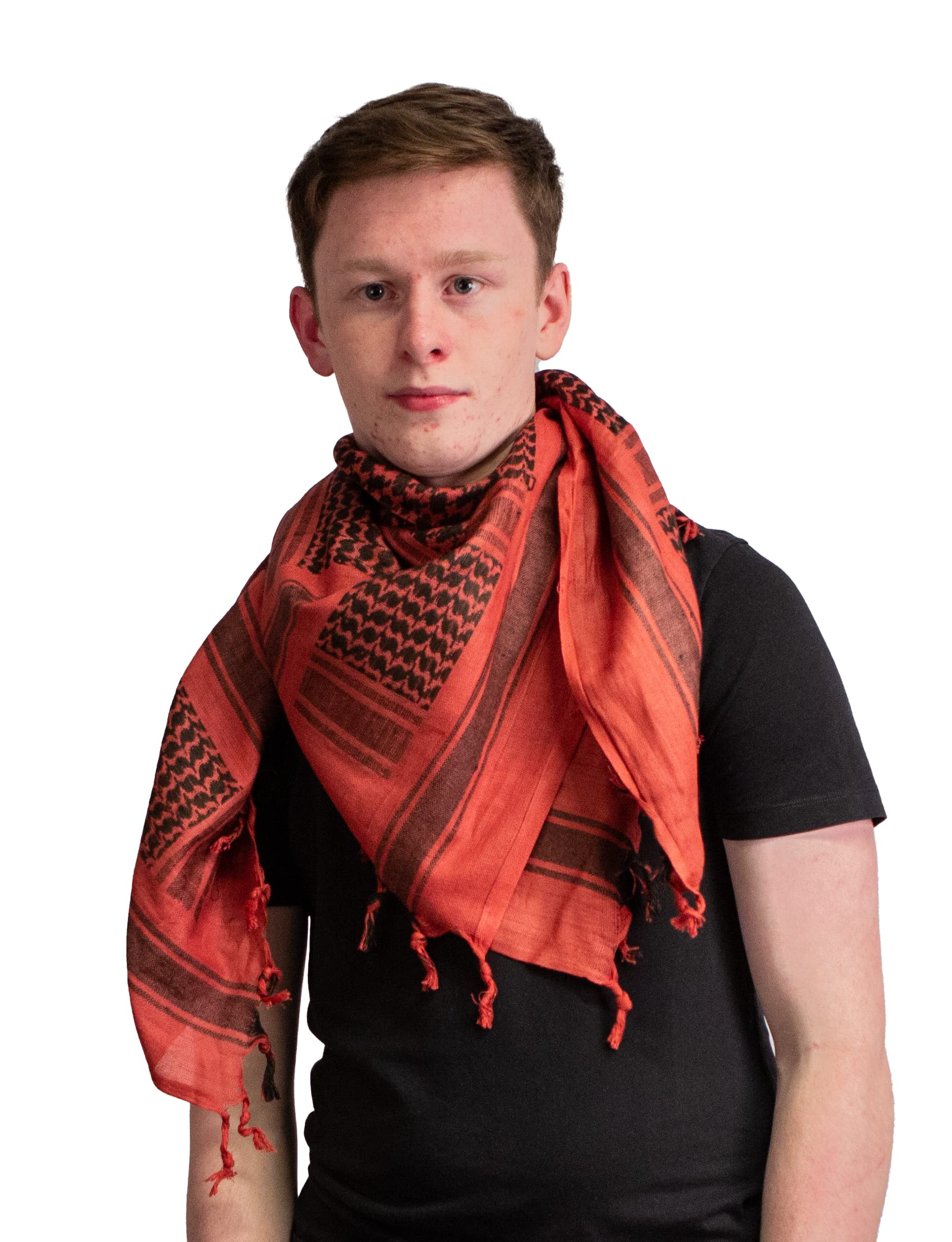 Retro Seventy2 Adult Shemagh Scarves Mens Arab Scarf Cotton Winter Womens Wrap Palestinian Desert Keffiyeh (Red/Black)