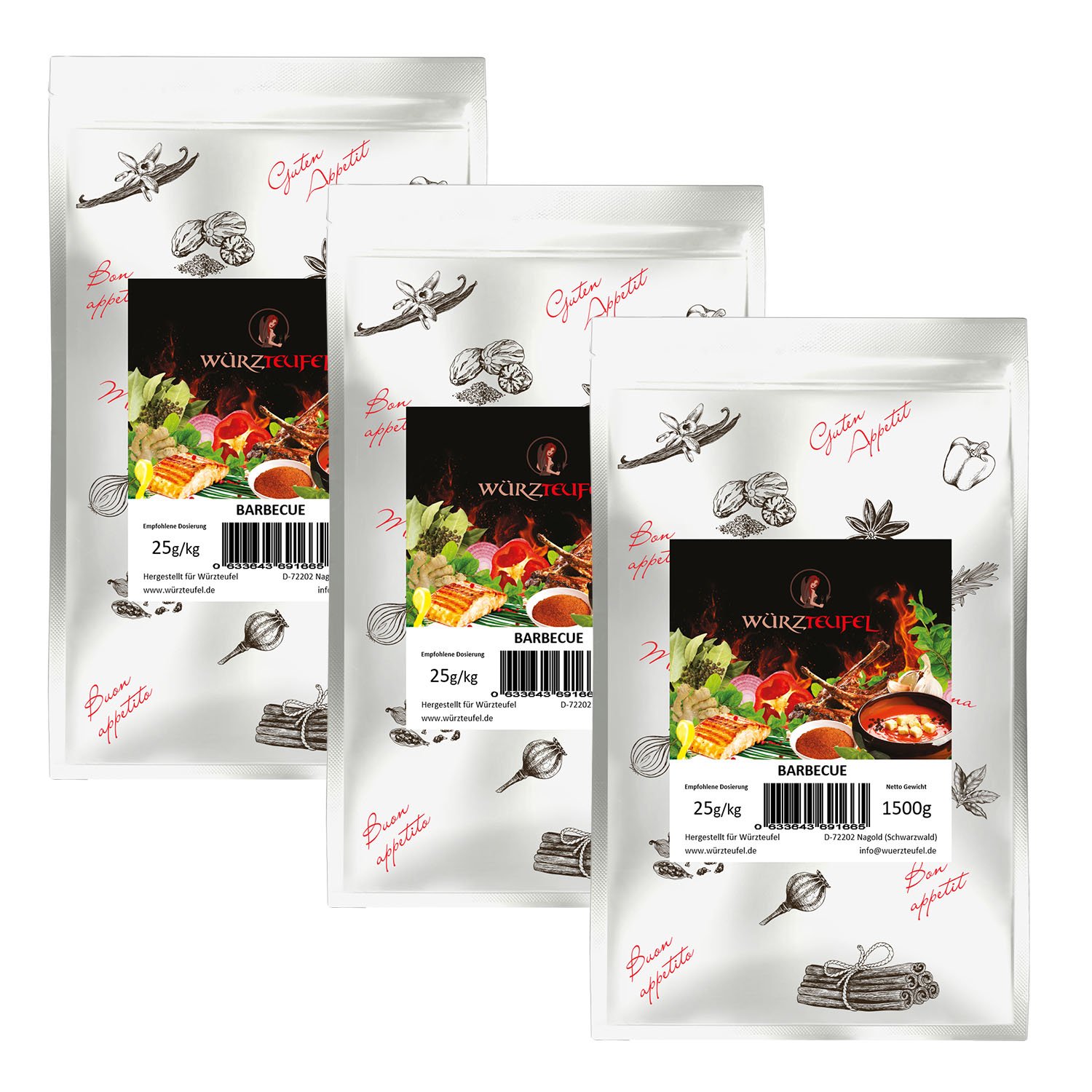 BBQ, Barbecue - Amerikanische Gewürzmischung für Spareribs & BBQ Grillfleisch. 3 XL - Beutel je 1500g. (4,5 KG)