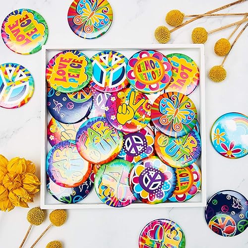 Miniatura 3 de 30 piezas hippie 60's Party Button Pin Retro 60s Pin de botón Pin para disfraz hippie accesorio, color al azar