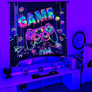 Gaming Curtains for Boys Bedroom, Gamer Window Curtain Glow in The Blacklight, Teen Boy Girls Video Game Blackout Curtains for Game Room Bedroom Decor 45x63 Inch