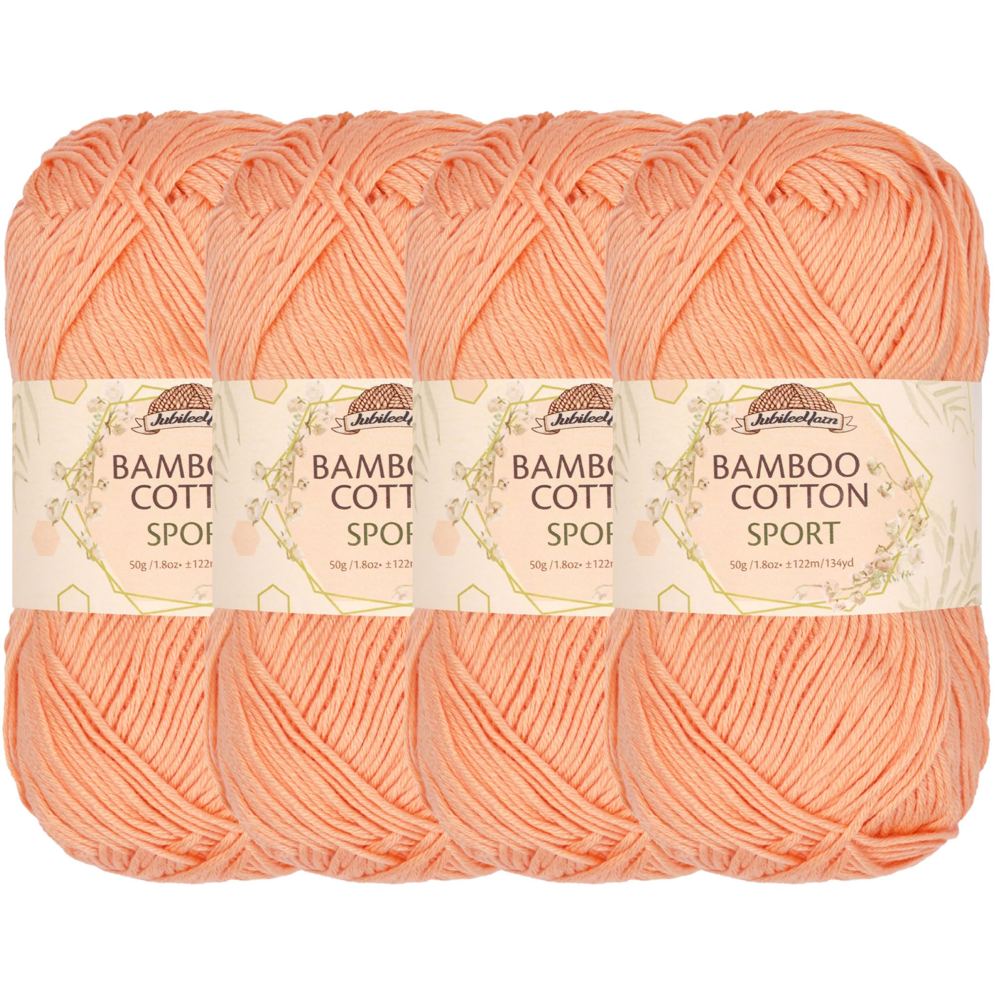 JubileeYarn Bamboo Cotton Sport Yarn - 50g/Skein - Peach Cobbler - 4 Skeins, 411 Peach Cobbler