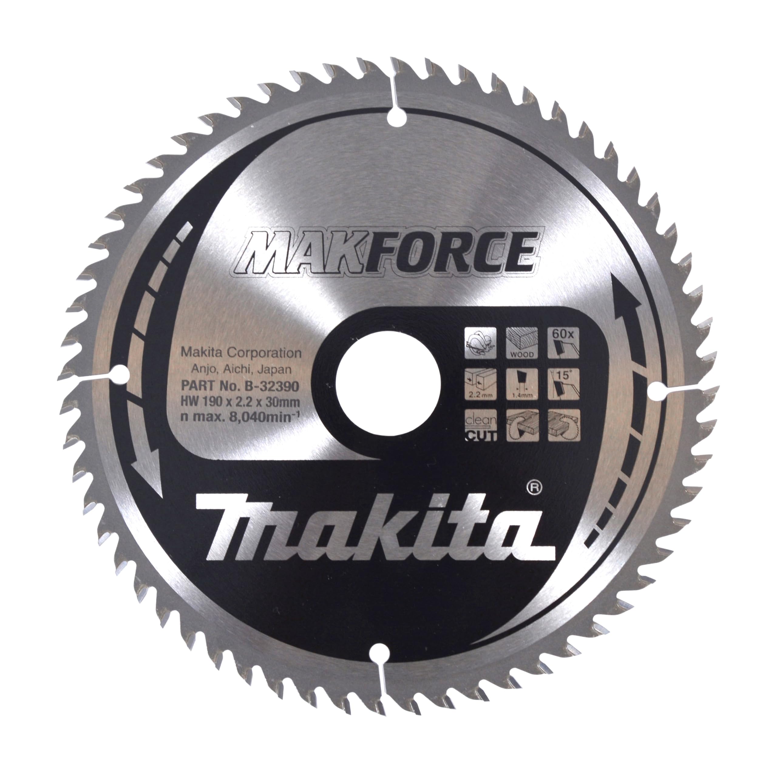 Makita Silver B-32390 Makforce Tct Saw Blade 190X15.88x40t