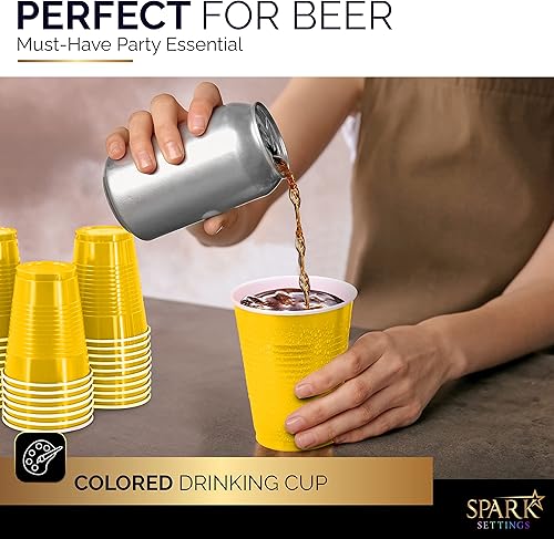 Miniatura 5 de Vasos desechables, vasos de plástico amarillos de 18 onzas para fiesta, fuertes y resistentes para boda, Navidad, Halloween, paquete de 50