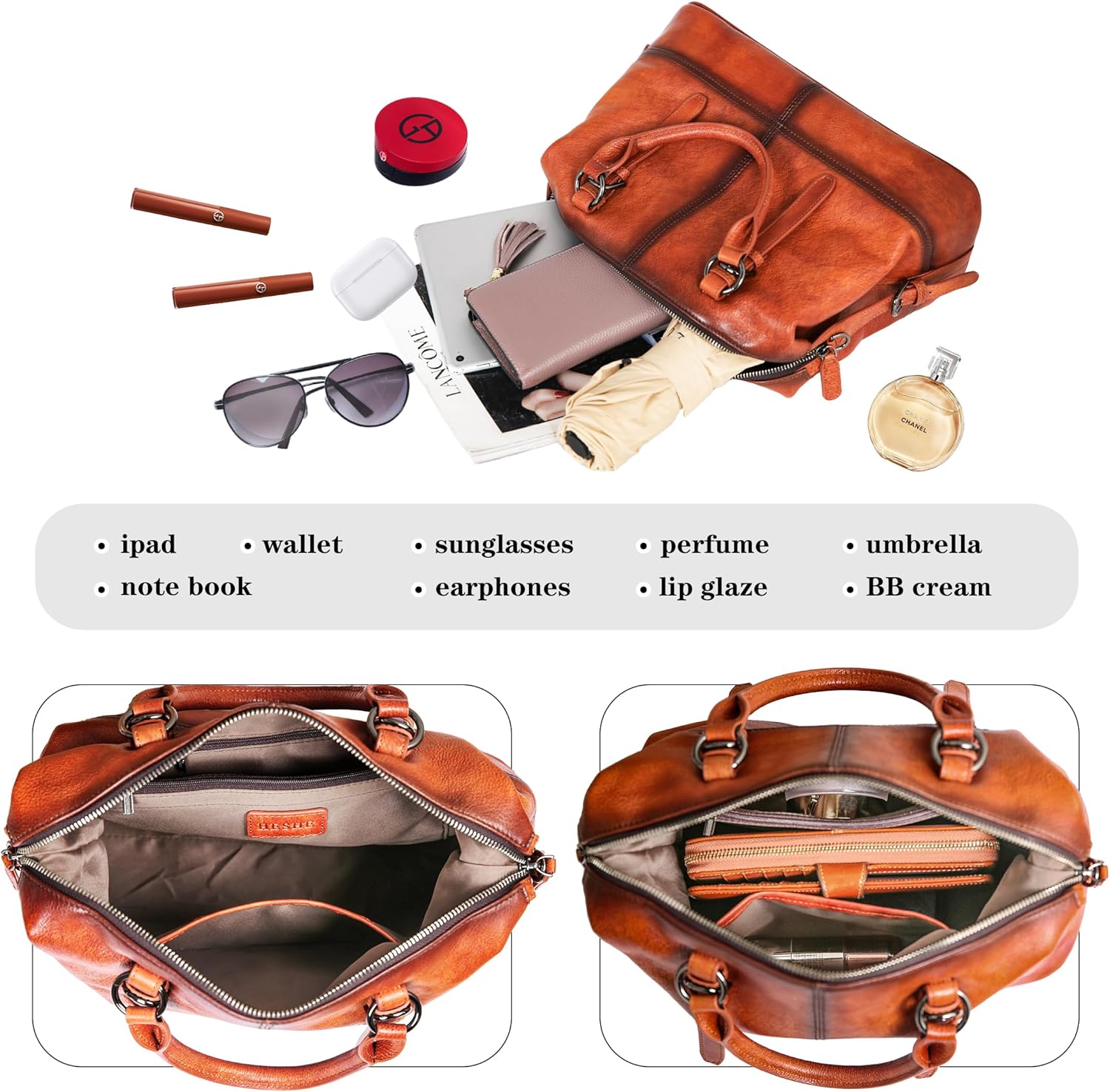 HESHE Women's Designer Leather Purses Tote Bag for Work Top Handle Handbag Shoulder Bag Large Capacity Cross Body Bag - Image 7