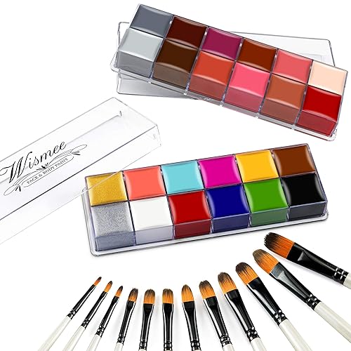 Miniatura 2 de 2 juegos de paleta de aceite de pintura facial y corporal con 12 pinceles, flash profesional, no tóxico, seguro, tatuaje, Halloween, FX, fiesta,
