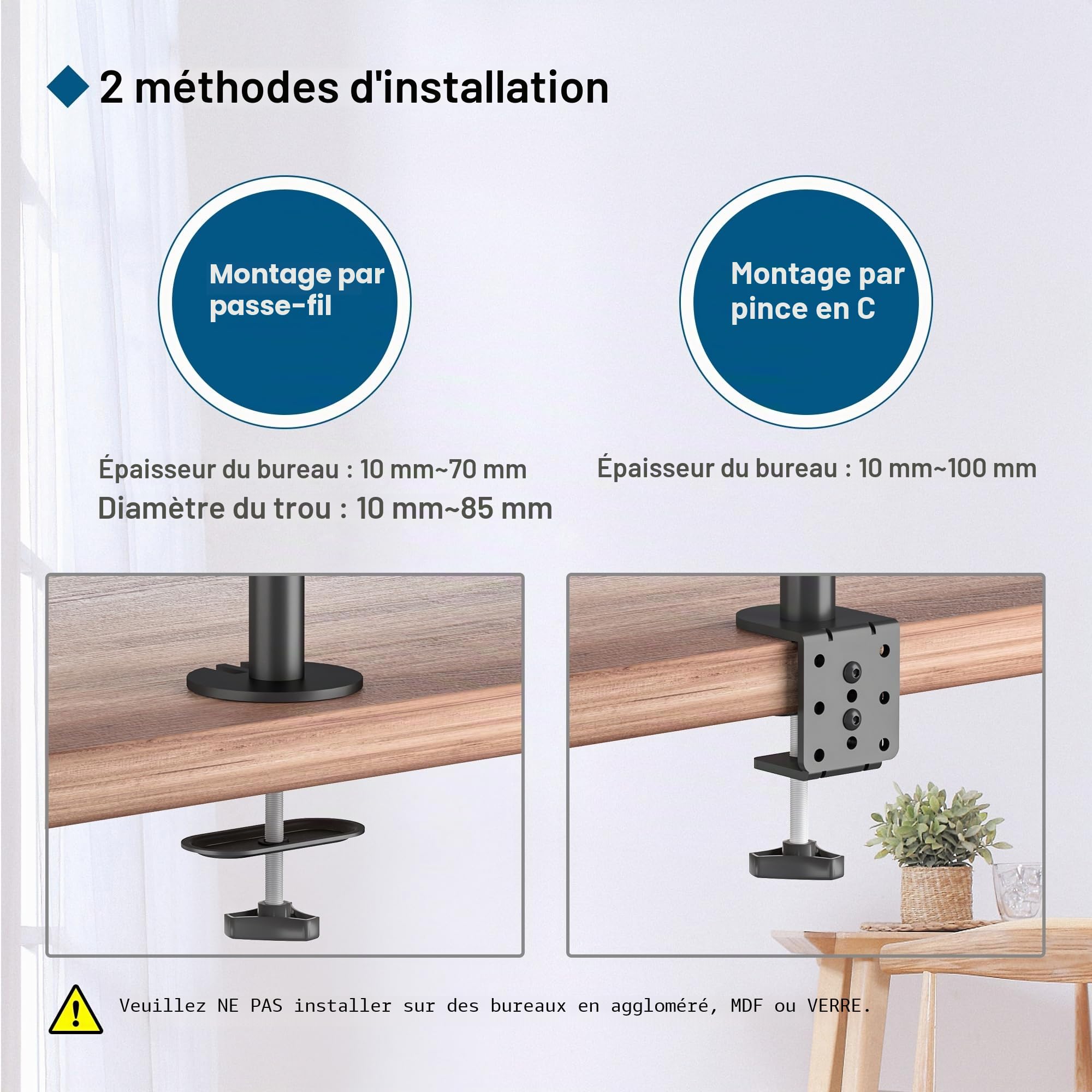 BONTEC Support Ecran PC 2 Ecran pour Moniteurs 13-27 Pouces, Bras Réglable Hauteur Inclinable Rotatif Pivotant, Poids Max 10KG, VESA 75/100