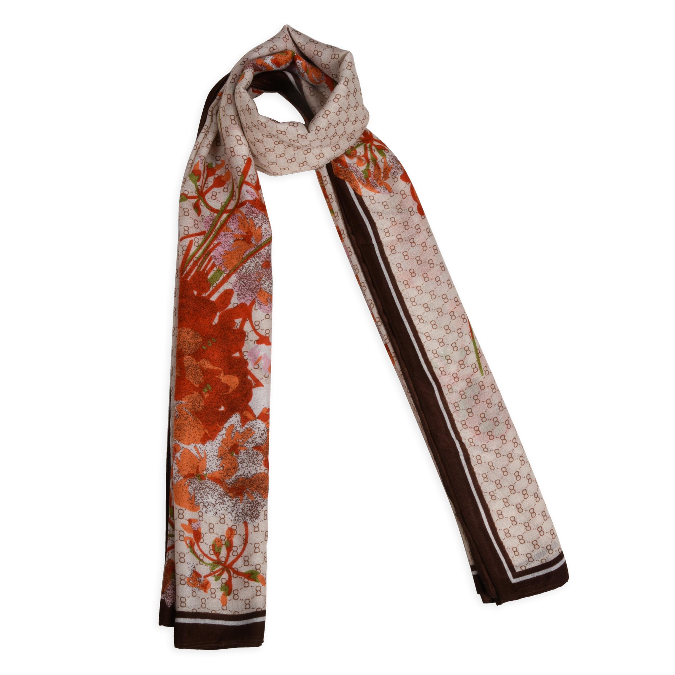 Kyoto Heritage Women's Floral Chain Printed Scarf | Elegant Vintage Floral Stole | Soft Lightweight Fashion Wrap | Designer Long Scarf for Women-image-11