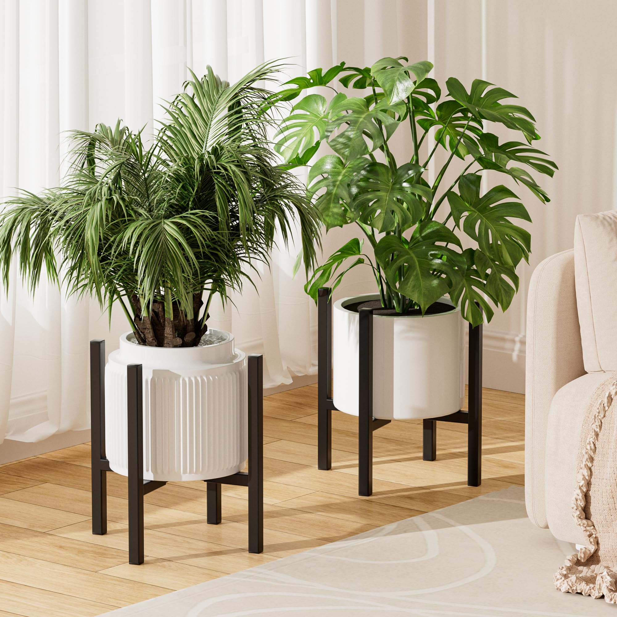 Urban Deco Adjustable Metal Plant Stand for Outdoor and Indoor Use, Fits 20-36 cm Flower Pot Stand, Mid-Century (black-2pk)