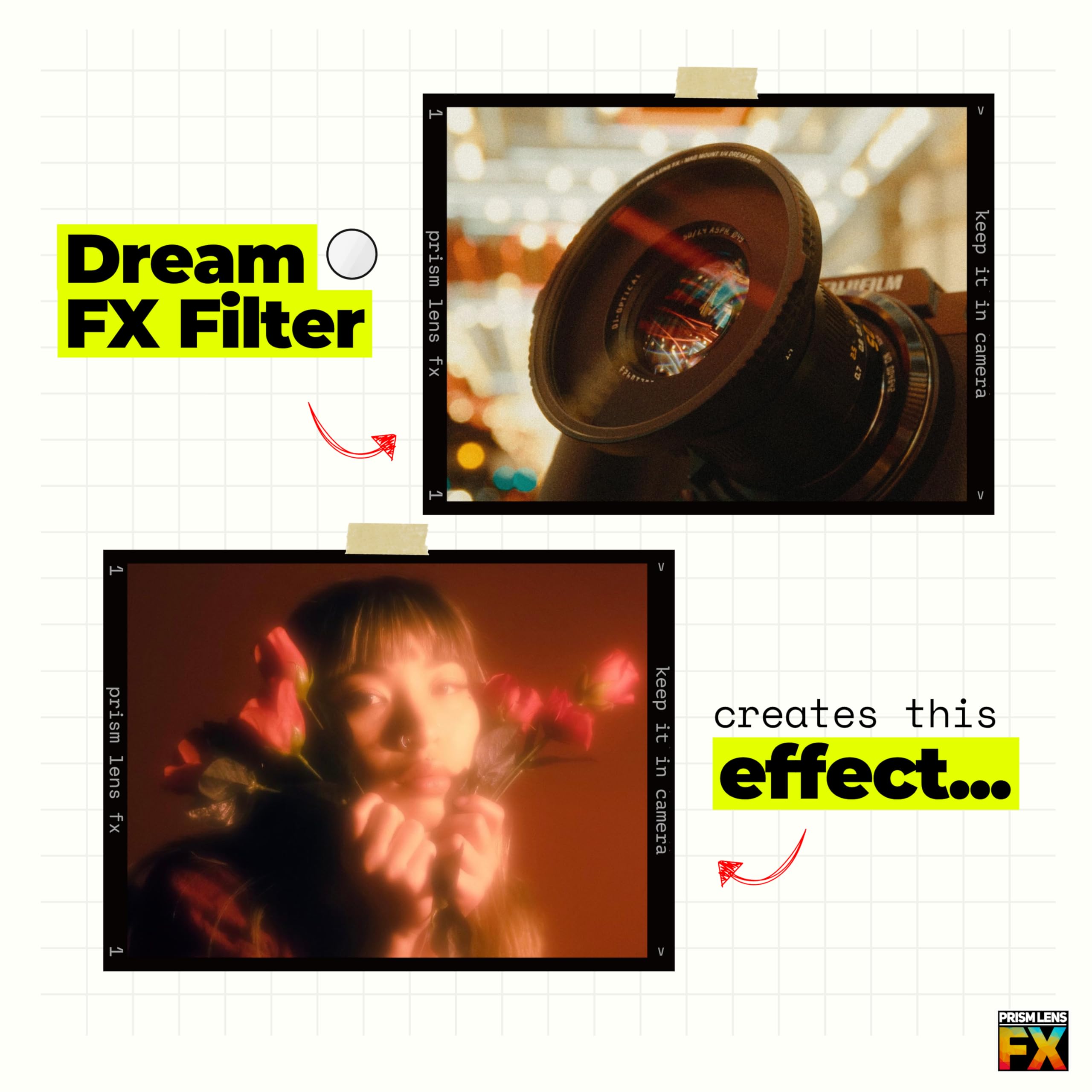 Prism Lens FX Filtro Dream FX | Filettatura circolare da 49 mm | Diffusione di forza 1/8 | Crea un effetto ammorbidente da sogno nella fotocamera! | Compatibile con DSLR e Mirrorless | Con sede negli