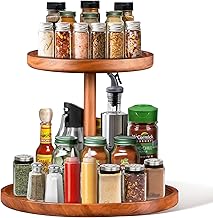 2 Tier 14" Acacia Wood Lazy Susan Organizer Kitchen Turntable for Cabinet, Lazy Susan Turntable for Countertop, Spice Rack Organizer for Cabinet Pantry Dining Table