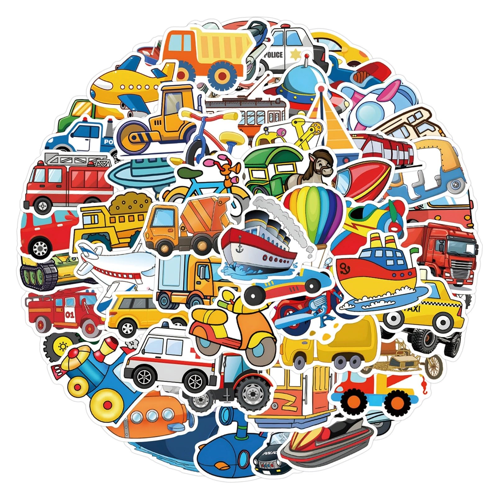 AUCEKO 100 Stück Verkehrsmittel Aufkleber Pack Vehicle Sticker Set wasserdichte Vinyl Sticker für Laptop Kinder Autos Motorrad Fahrrad Skateboard Gepäck Koffer Computer Aufkleber Graffiti Decal