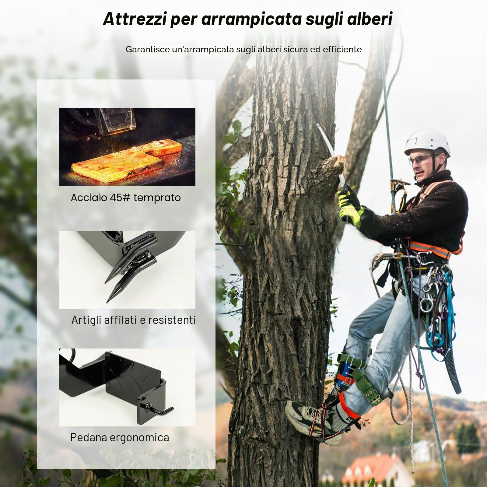Set di attrezzi per arrampicata sugli alberi, 1 paio di attrezzature per arrampicata sugli alberi, corda di ritenzione, ramponi, picchi, attrezzi per arrampicata con nastro di sicurezza