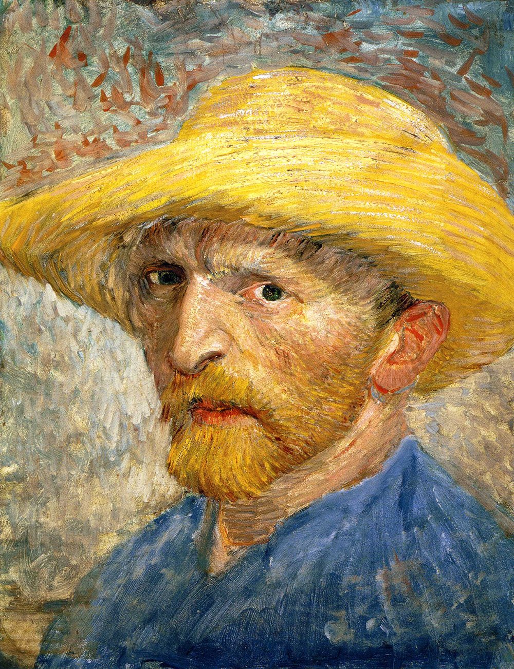 Self Portrait with Straw Hat 1887 Van Gogh tableau encadré grand format salon