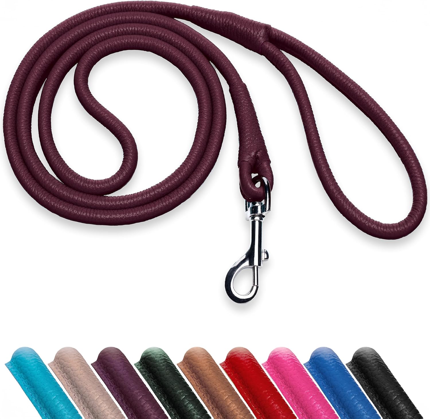 OOPSDOGGY Rolled Leather Dog Lead 6ft Heavy Duty Training Leash for Small Medium Large Dogs & Puppy Black Brown Red (Burgundy, Small)