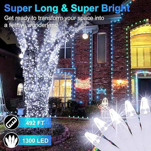 Miniatura 2 de Luces de Navidad para exteriores de 492 pies, 1300 luces LED súper largas, 8 modos de iluminación y memoria de temporizador, cuerdas de luz