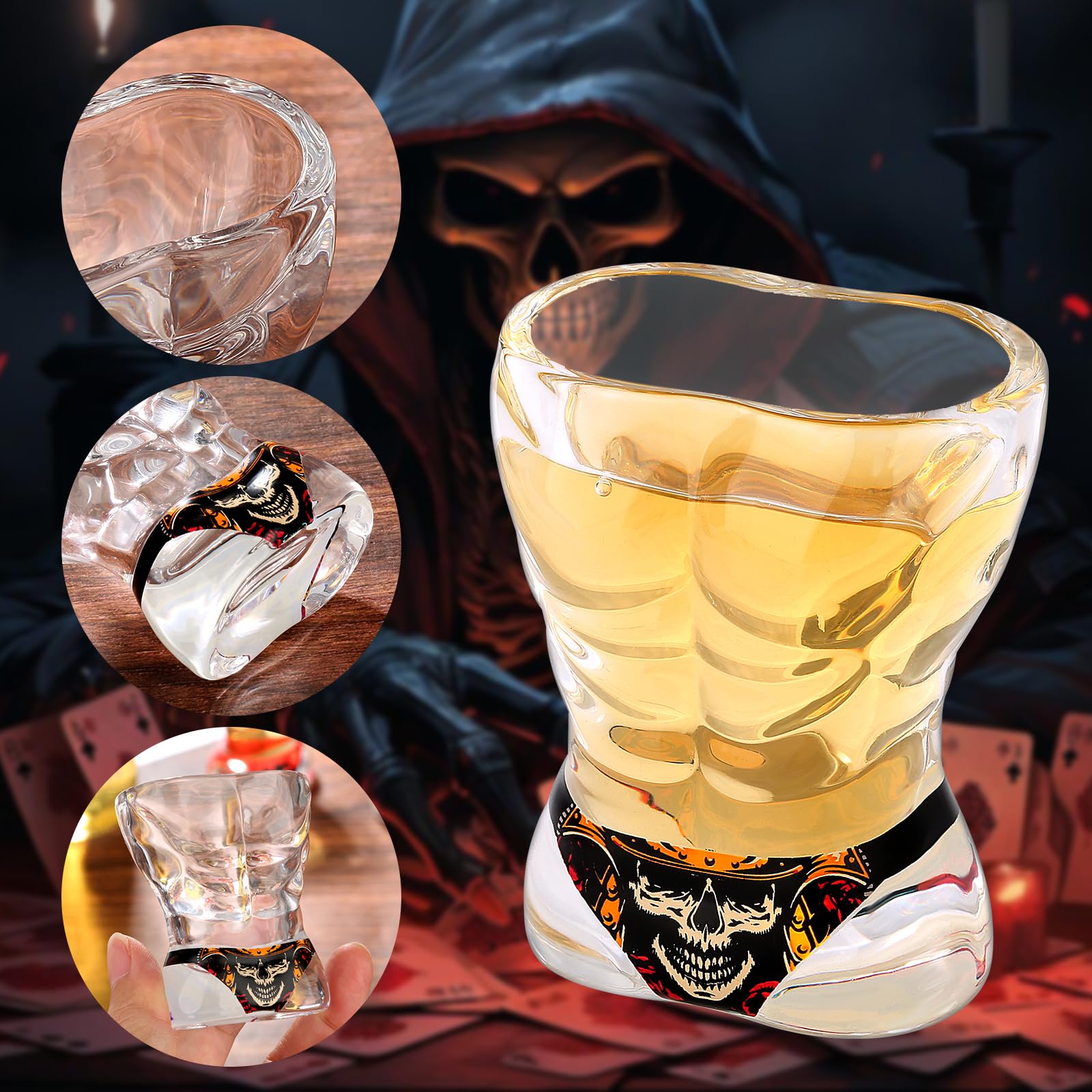 Muscle Man Glass Shot Glasses, Personality Skull Design, 30ml Heavy Base Shot Glass, Set of 2 with Logo Gift Box - Image 4