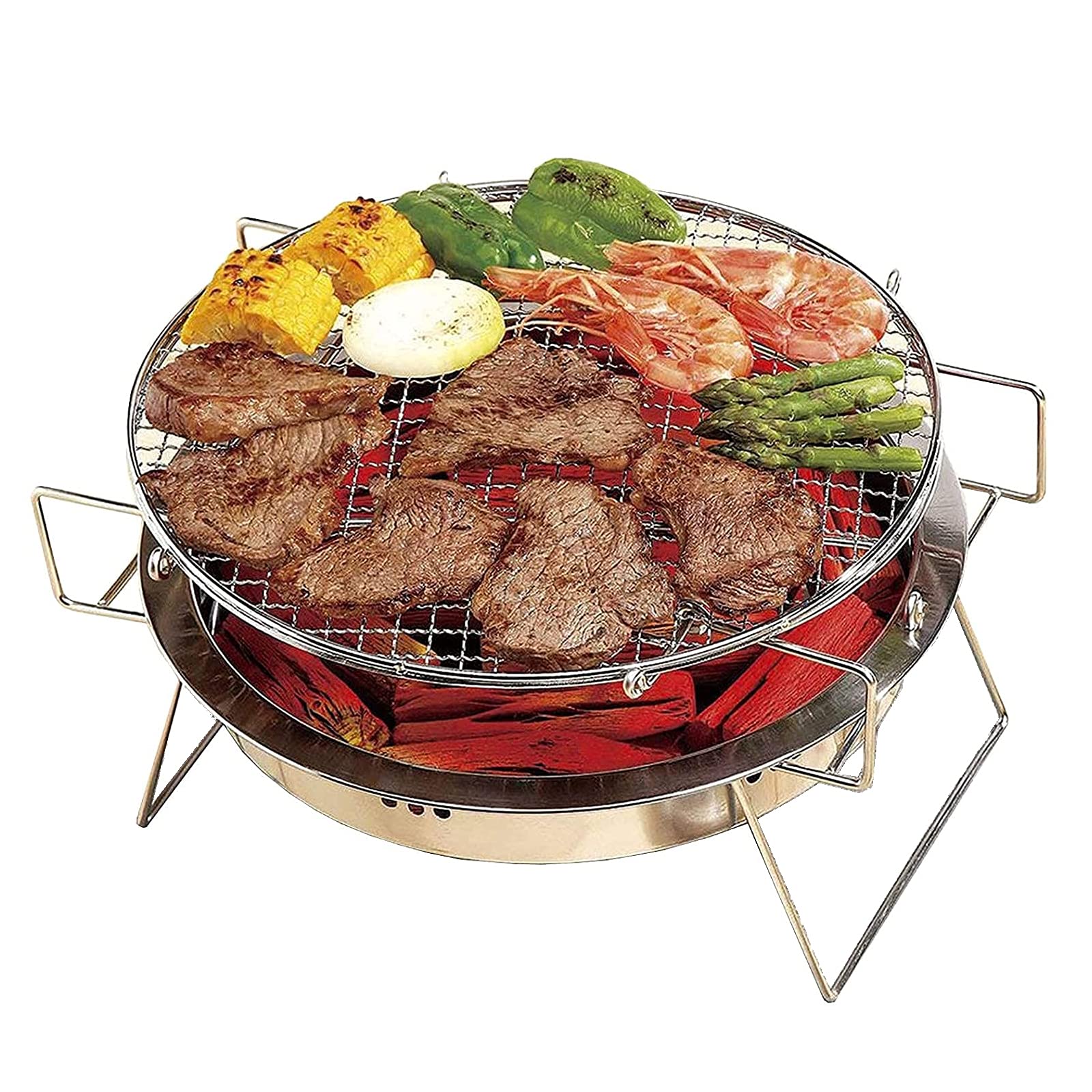Barbecue rond au charbon de bois avec sac portable en acier inoxydable
