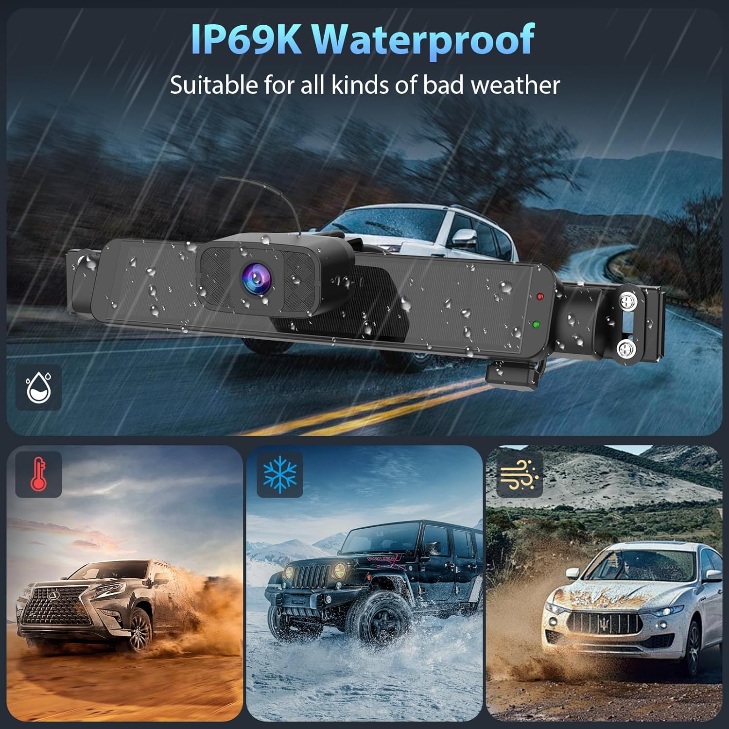 Carpuride Solar Wireless Backup Camera with 7" Monitor Rechargeable 6700mAh Battery 1080P Back Up Cam Auto Sleep, 170°Wide Angle, IP69K Waterproof, Easy Installation for Car, Van, Truck, Trailer, Bus