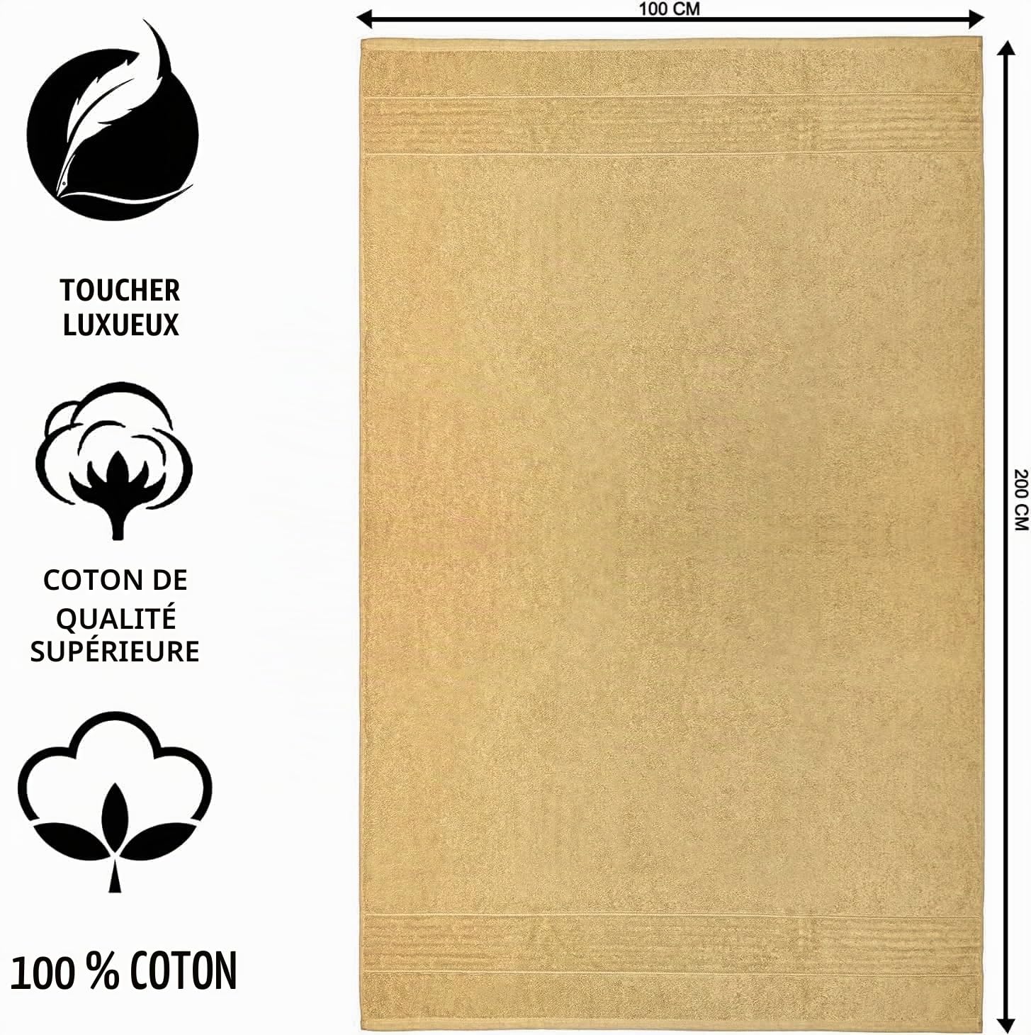 Lot de 1 à 2 draps de bain de luxe en coton de qualité supérieure - 100 x 200 cm, 700 g/m² - Taille XL (2, latte)