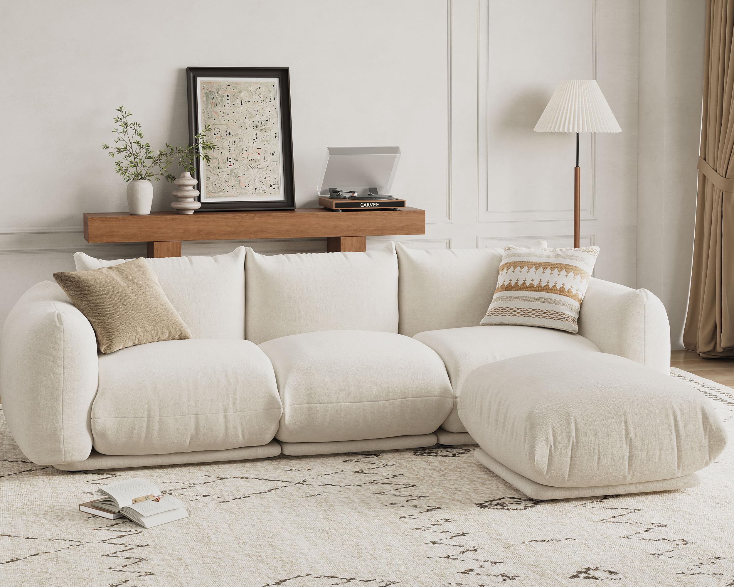 L Shape Modular Sectional Sofa, Chenille Fabric Cloud Couch with High Resilience Sponge, Deep Seat Boneless Sofa for Living Room or Small Space,