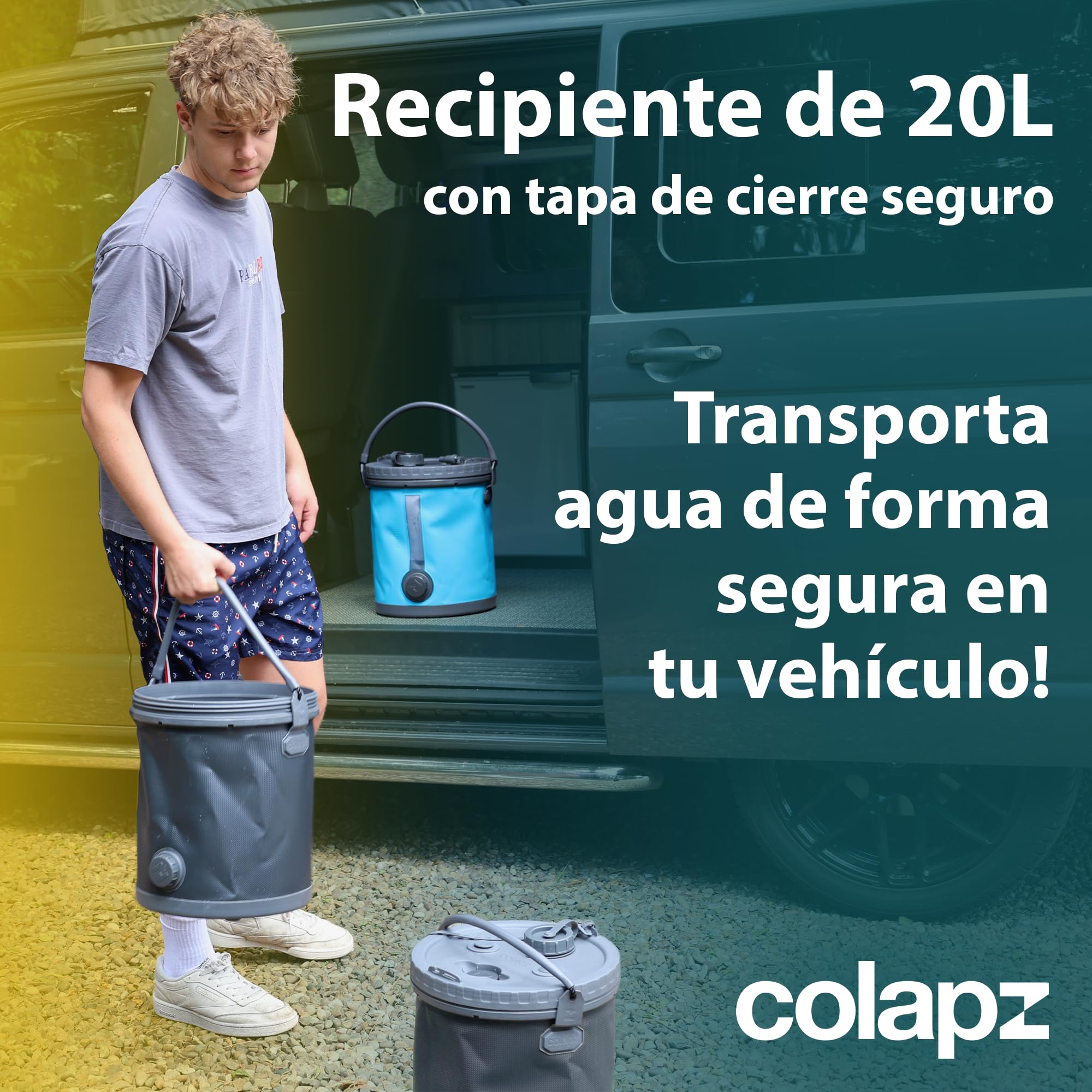 Colapz Bidón de Agua Plegable 20L Premium – Sin BPA Contenedor de Camping con Tapa Bloqueable y Grifo
