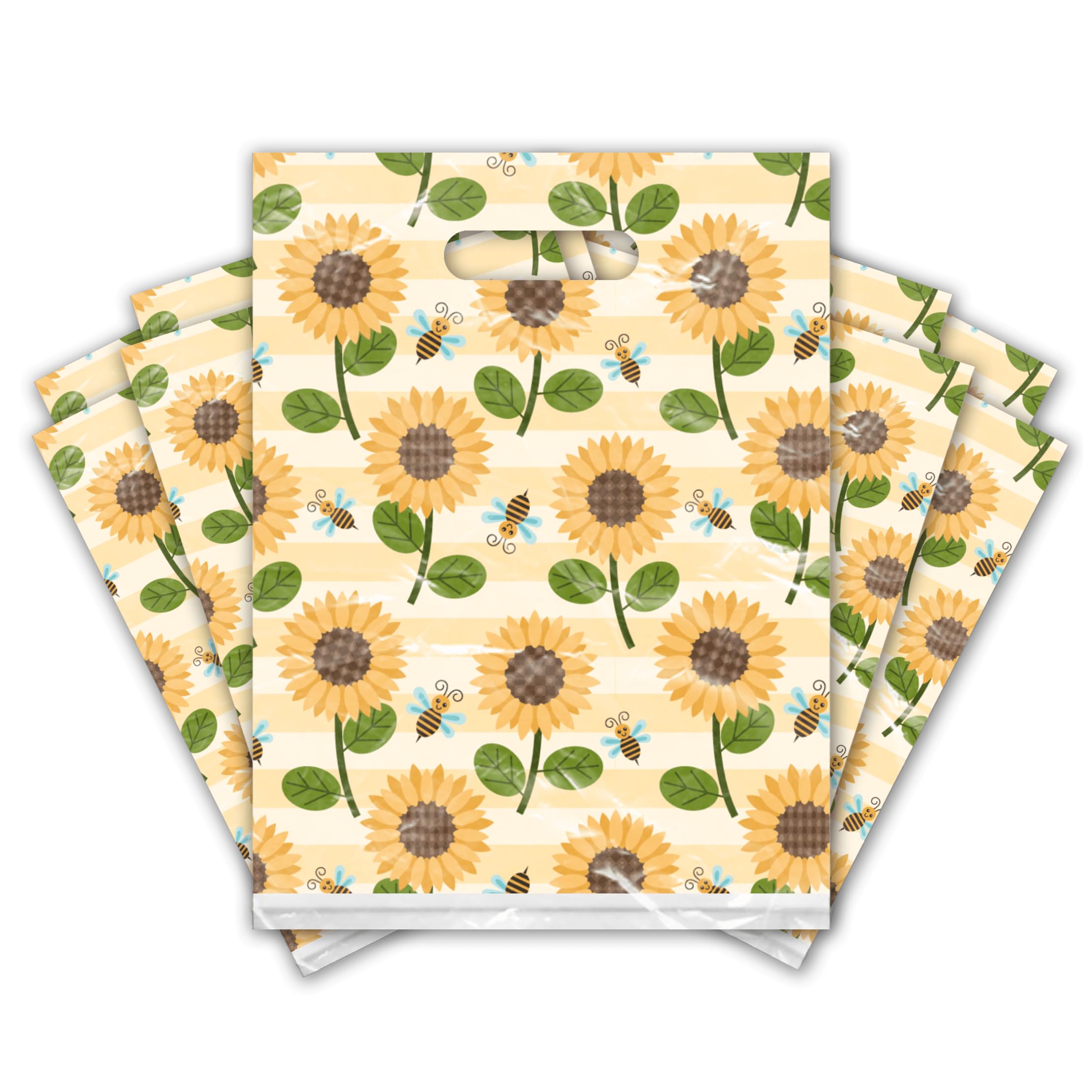 9x12 (100) Sunflower and Bumble Bees Designer Retail Boutique Merchandise Bags With Handles Premium Printed Shopping Bags