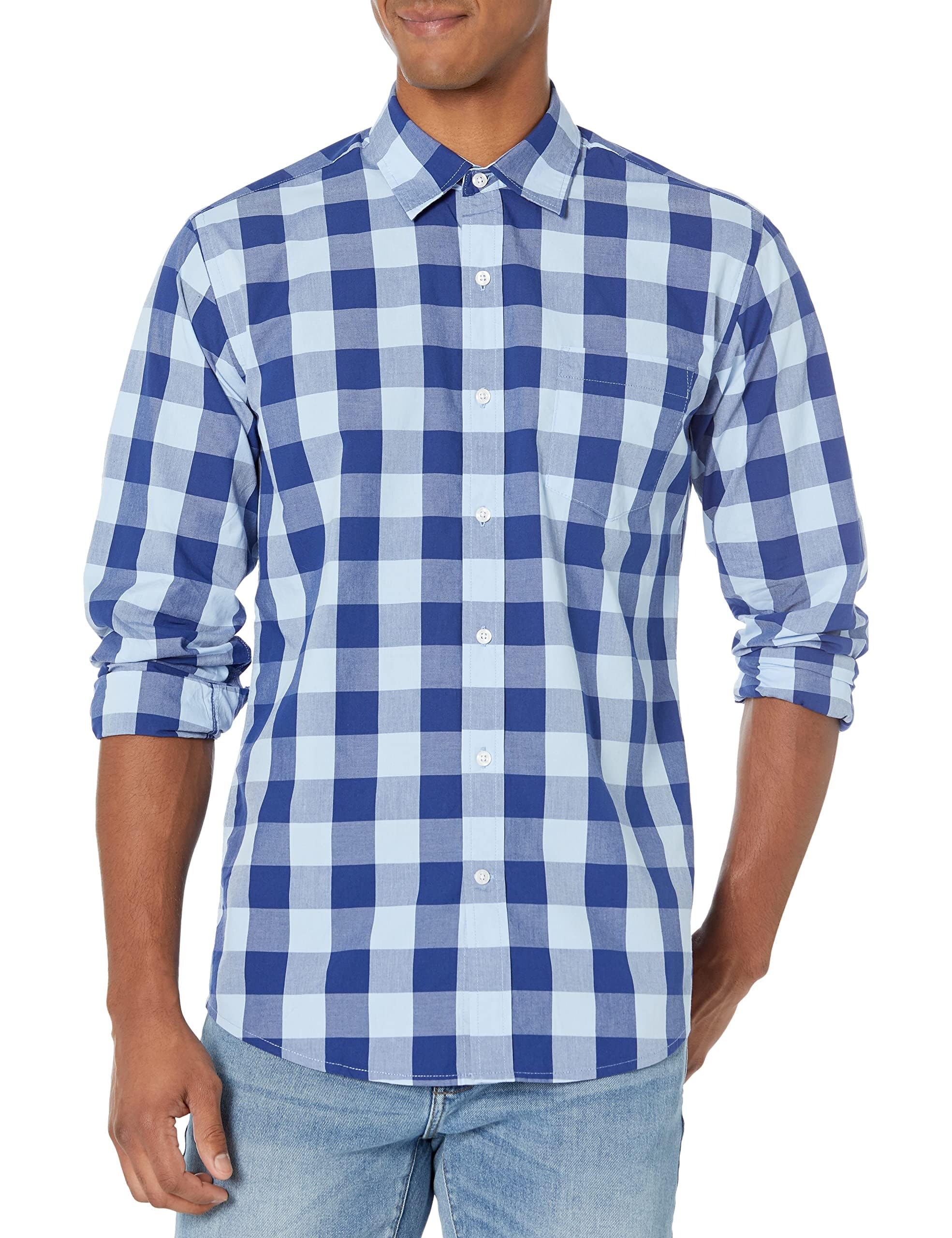 Amazon Essentials Men's Regular-Fit Long-Sleeve Casual Poplin Shirt, Button Front, Business Casual, Collared