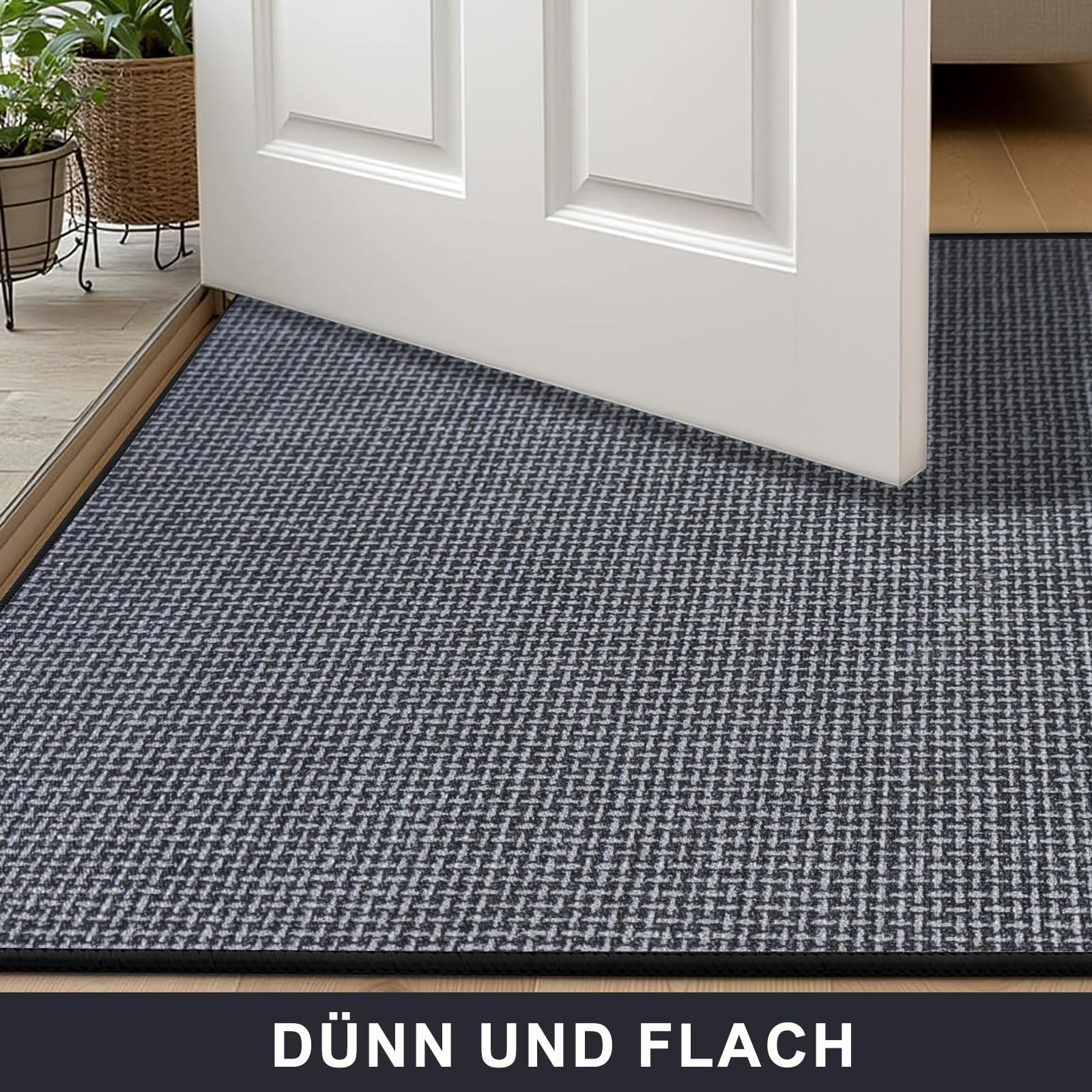Fussmatte Innen 80 x 120 cm, Schmutzfangmatte Innen Waschbar, Schlanke rutschfeste Fußmatte, Eingangsmatte, Türmatte Saugstarke Fußabtreter, Teppich für Eingang, Haustür, Außen (Grau)