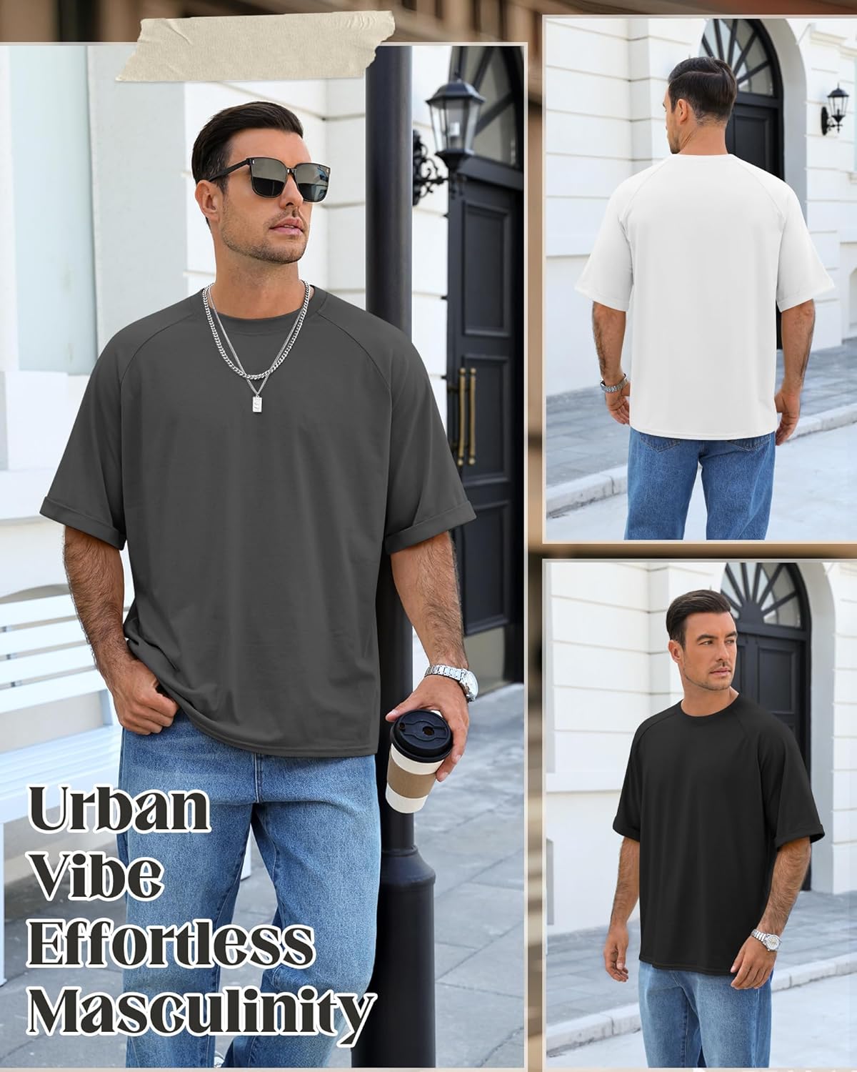 4 Pack Mens T-Shirts Casual Oversized Summer Shirts Short Sleeve Raglan Tees Stylish Street Style Loose Tops