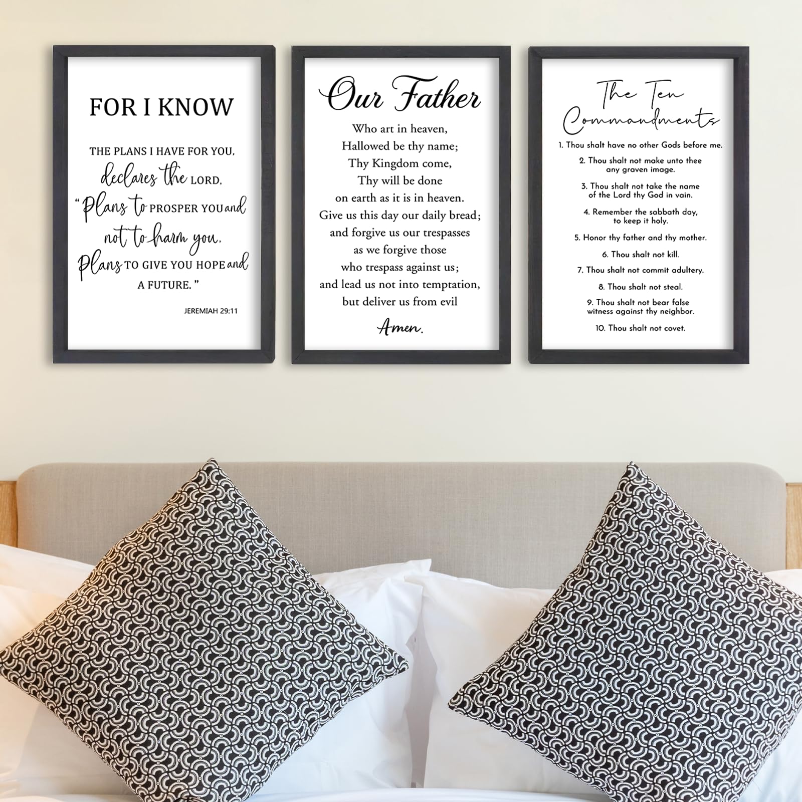 FZMHASLWW Lot de 3 panneaux chrétiens avec citations inspirantes en bois - 40,6 x 27,9 cm - Noir