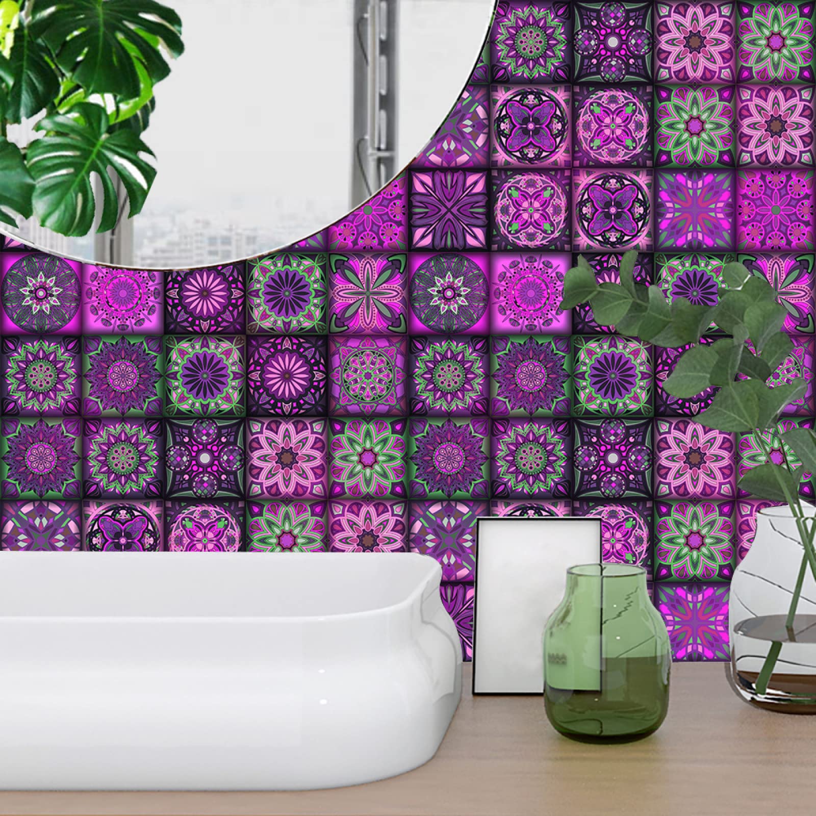 Kitchen Tile Stickers 20x10cm Purple Stick on Tiles for Bathroom Wall Backsplash Self-Adhesive Vinyl Home Decoration （1 Pieces）