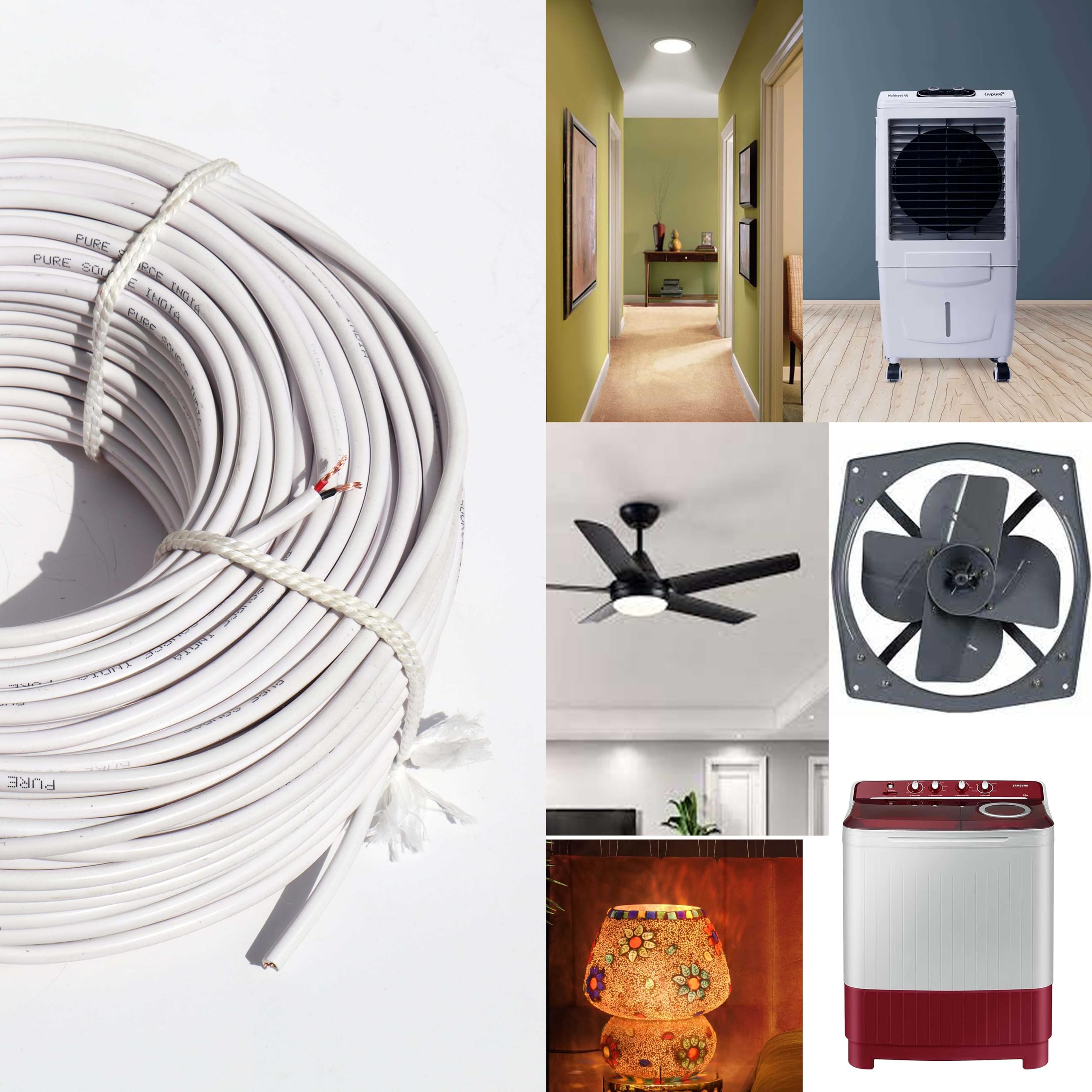 Pure Source India Flexible 0.50mm x 2 Core Round Copper Electrical Wire, Load Capacity- 2 Ampere / 450 Watt (White) (5 MTR) — Amazon image 2