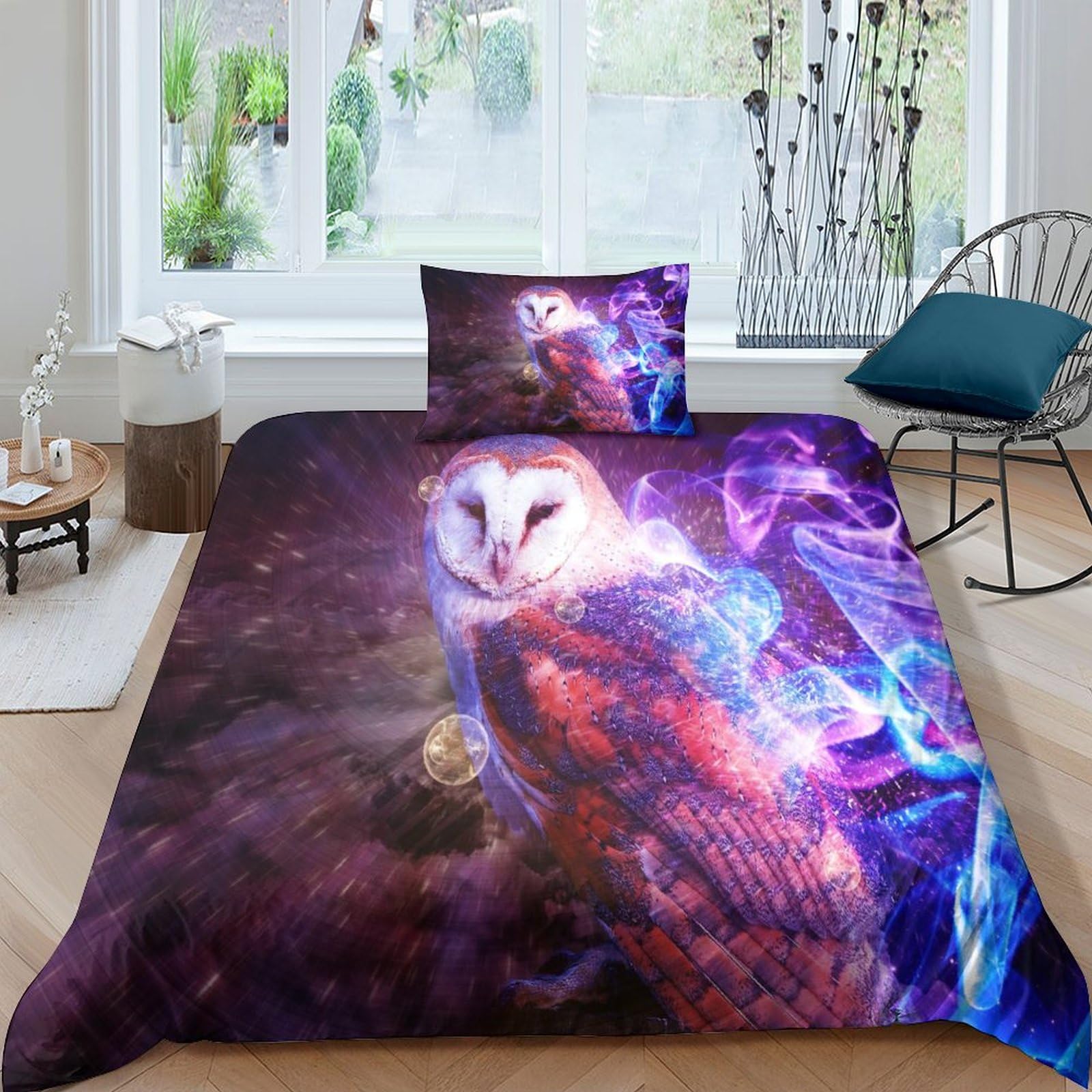 Housse de couette hibou en microfibre premium lit 1 place avec zippe invisible