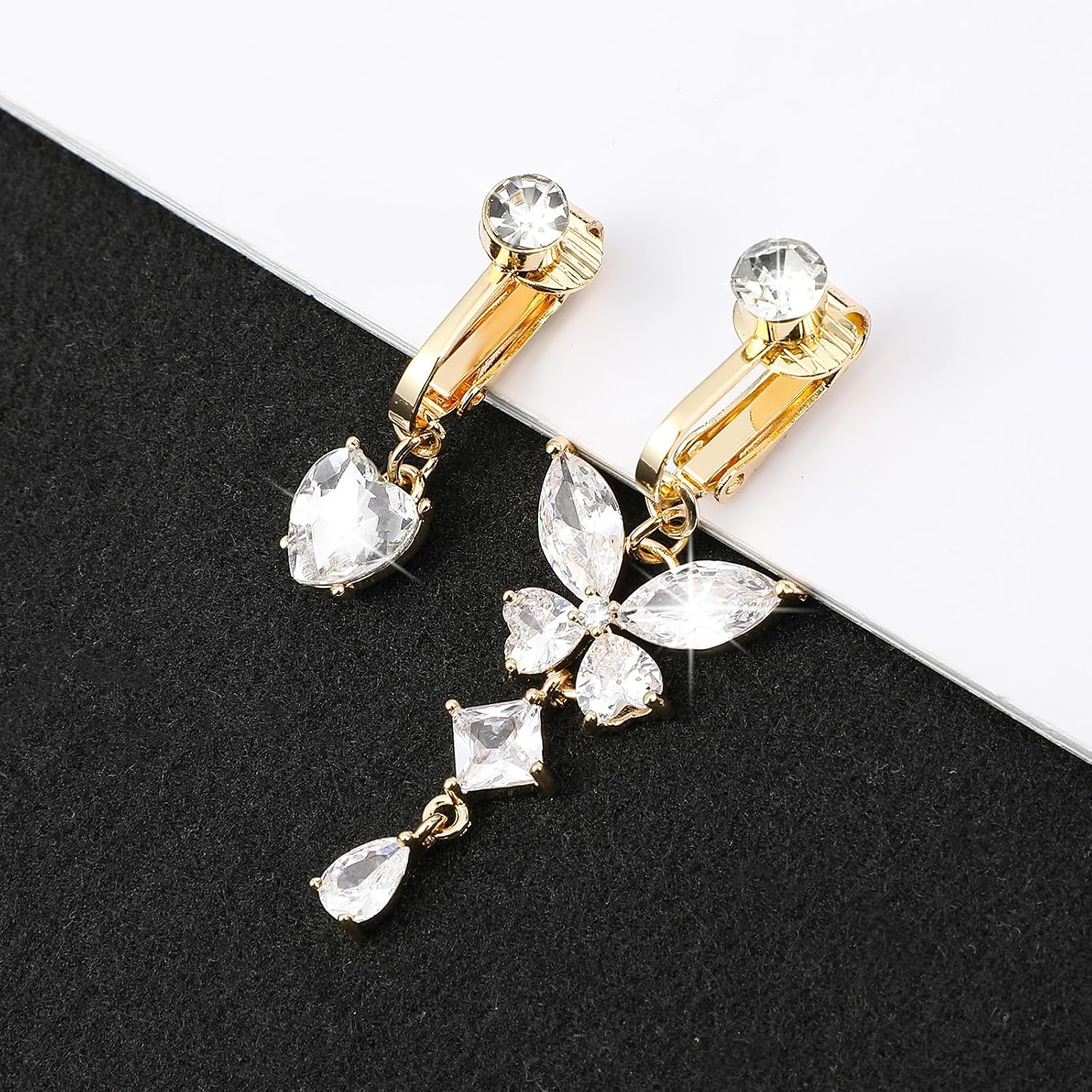 Ymapinc 2Pcs Gold Clip On Fake Belly Button Piercing for Women - Crystal Butterfly Heart Shaped Non Piercing Belly Button Jewelry