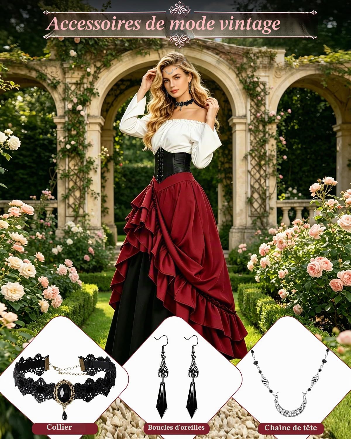 Robe Médiévale Femme, 2 Façons de Porter, Ceinture et Boîte Cadeau | Robe Gothique Médiévale avec Chemise, Robe Victorienne, Deguisement Renaissance pour Halloween, Cosplay et Fête
